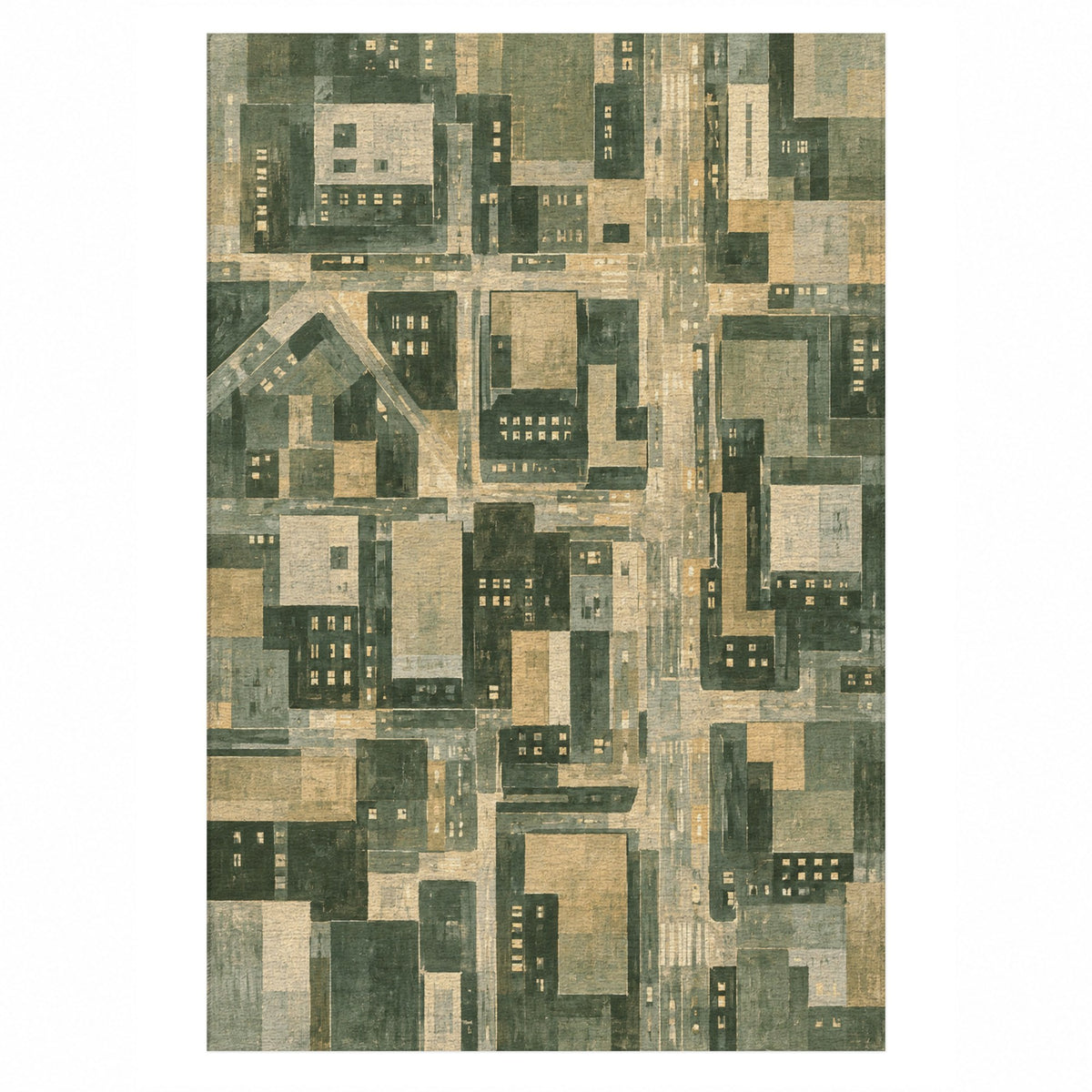 City At Dusk Sage Modern Washable Rug — top view