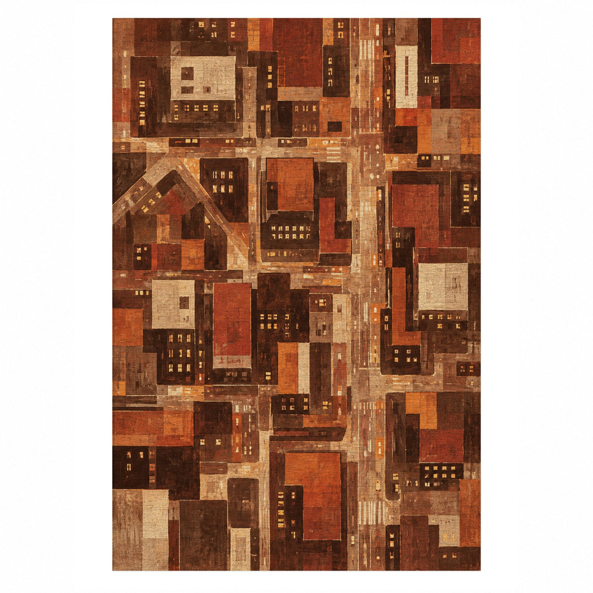 City At Dusk Terracotta Modern Washable Rug — top view