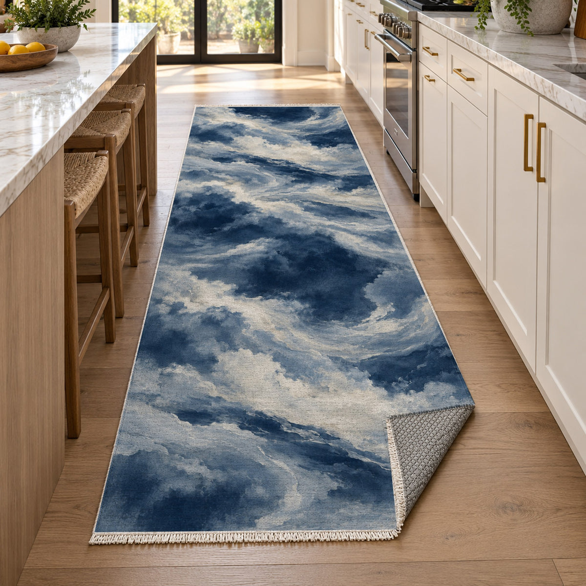 Cloud Atlas Indigo Abstract Washable Rug — new york kitchen runner