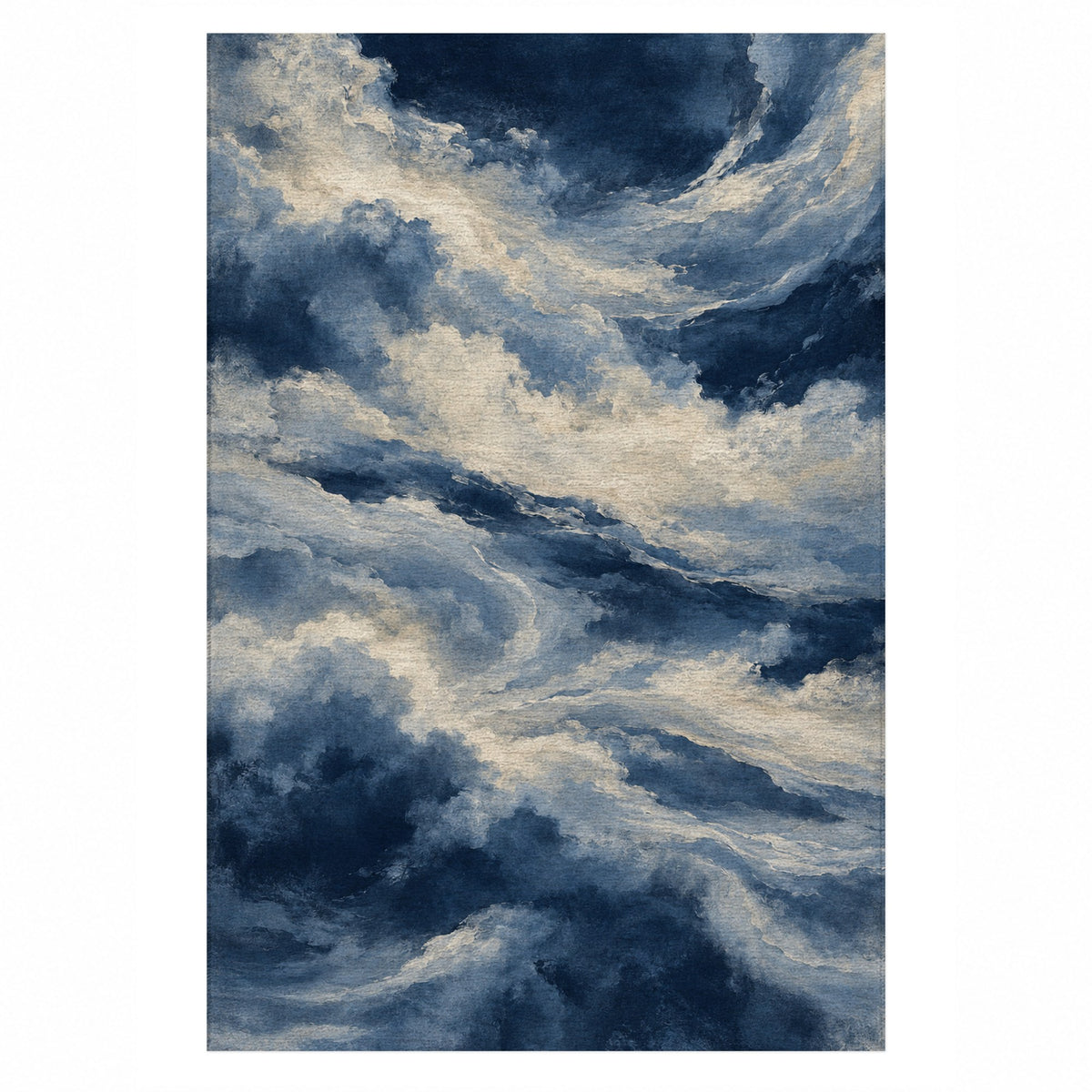 Cloud Atlas Indigo Abstract Washable Rug — top view