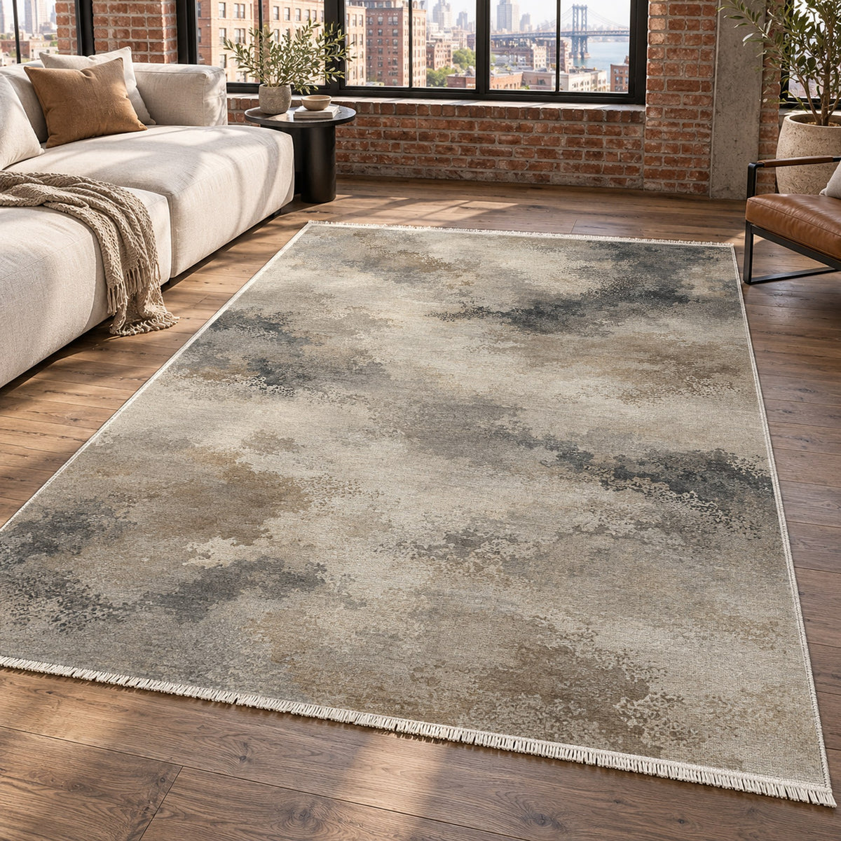 Cloud Atlas Ivory Taupe Abstract Washable Rug — new york living