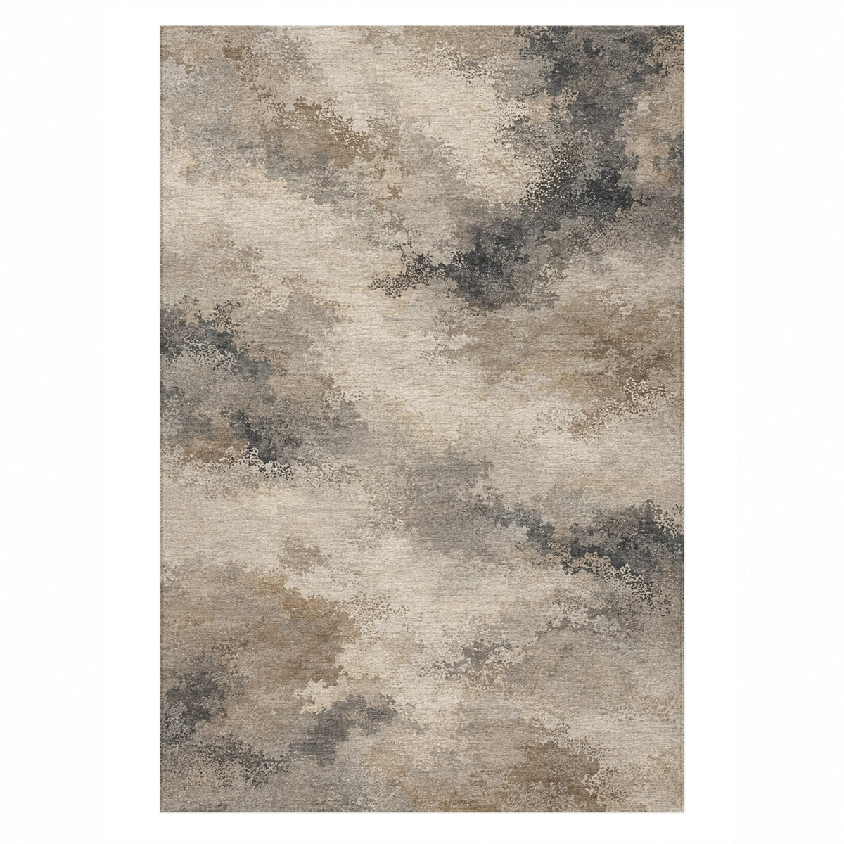 Cloud Atlas Ivory Taupe Abstract Washable Rug — top view