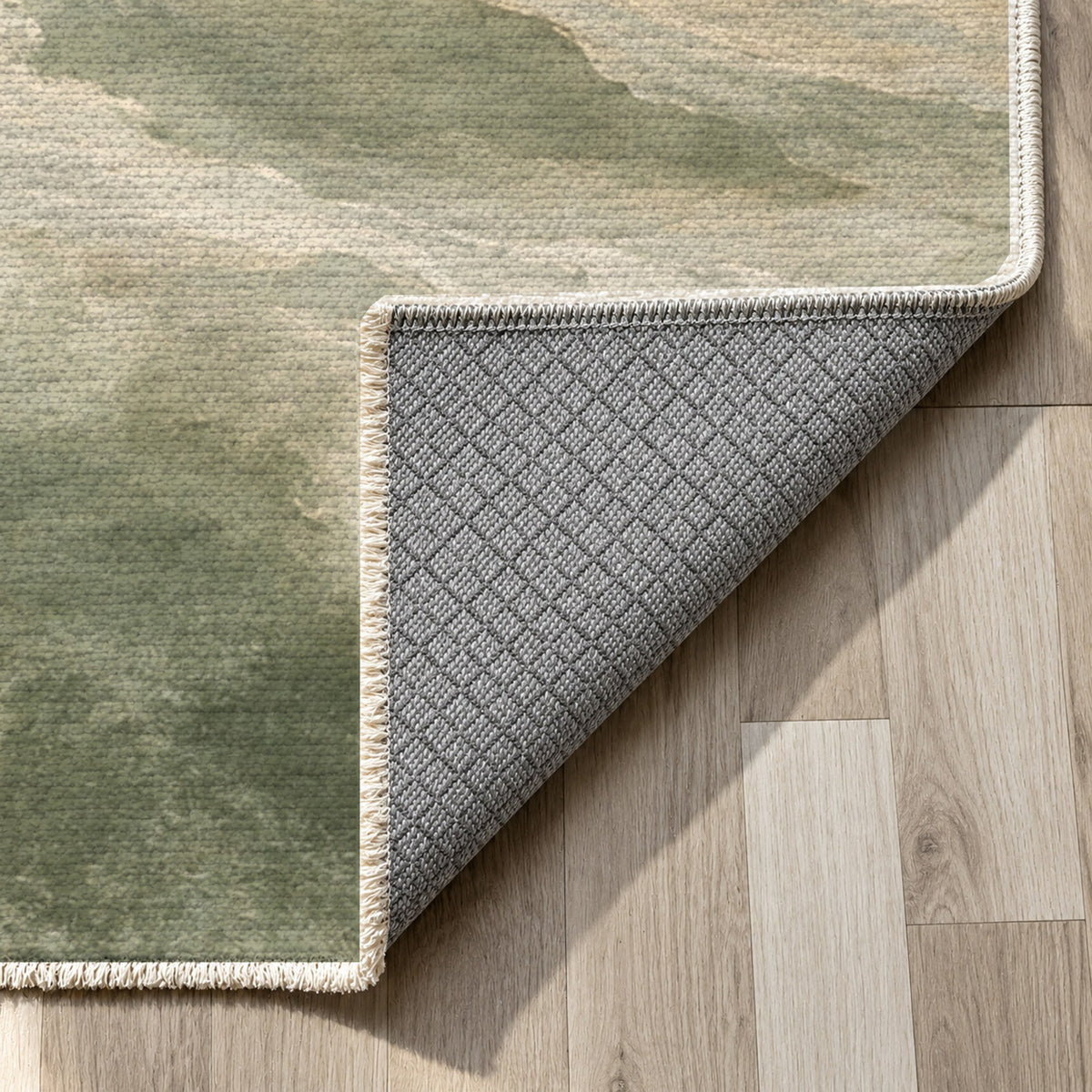 Cloud Atlas Sage Abstract Washable Rug — backing close up