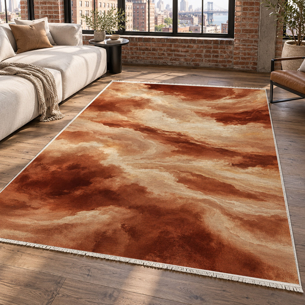 Cloud Atlas Terracotta Abstract Washable Rug — new york living
