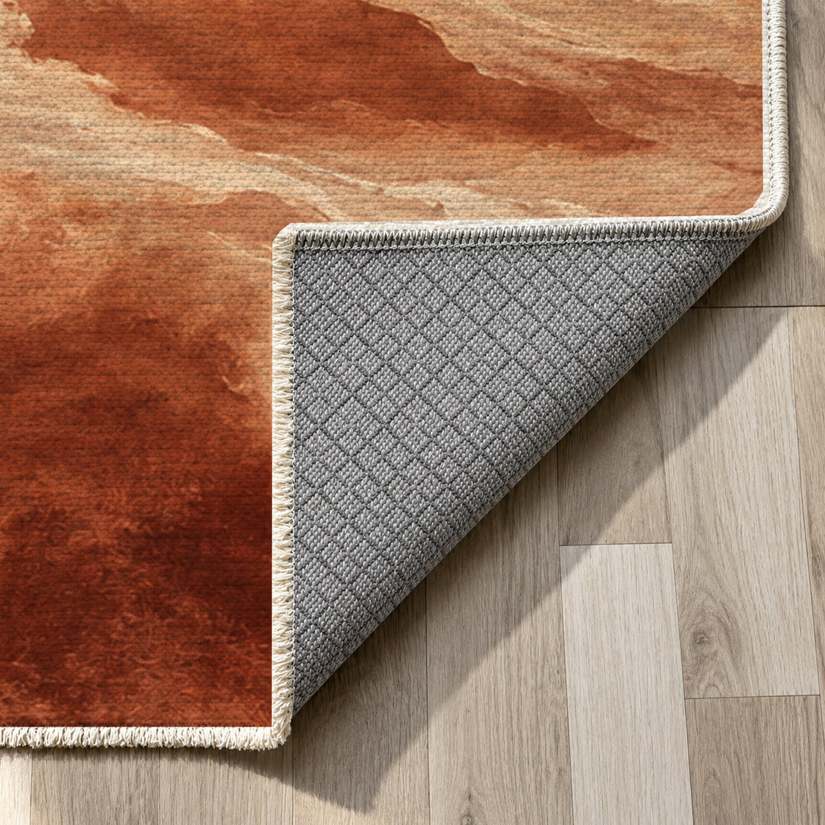 Cloud Atlas Terracotta Abstract Washable Rug — backing close up
