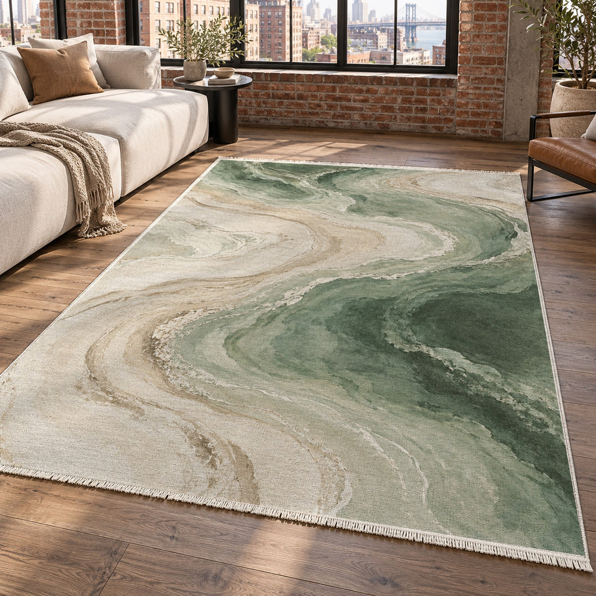 Coastal Contours Sage Abstract Washable Rug — new york living
