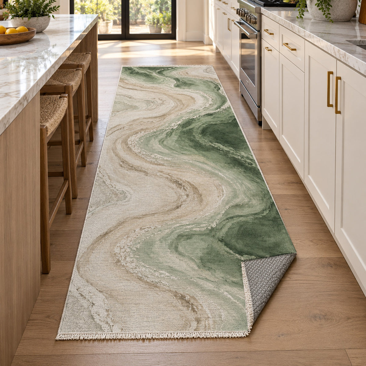 Coastal Contours Sage Abstract Washable Rug — new york kitchen runner