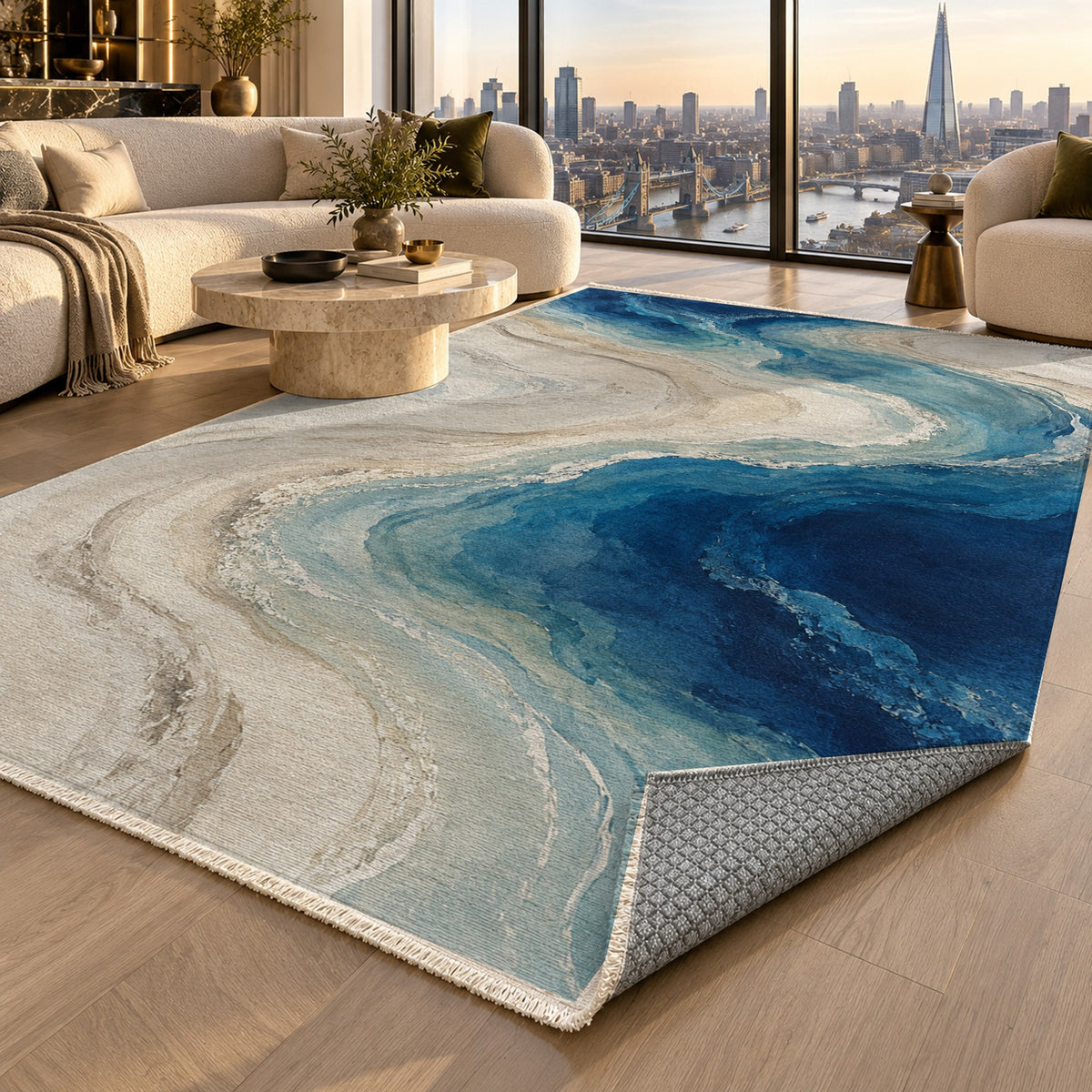 Coastal Contours Abstract Washable Rug — london luxury living