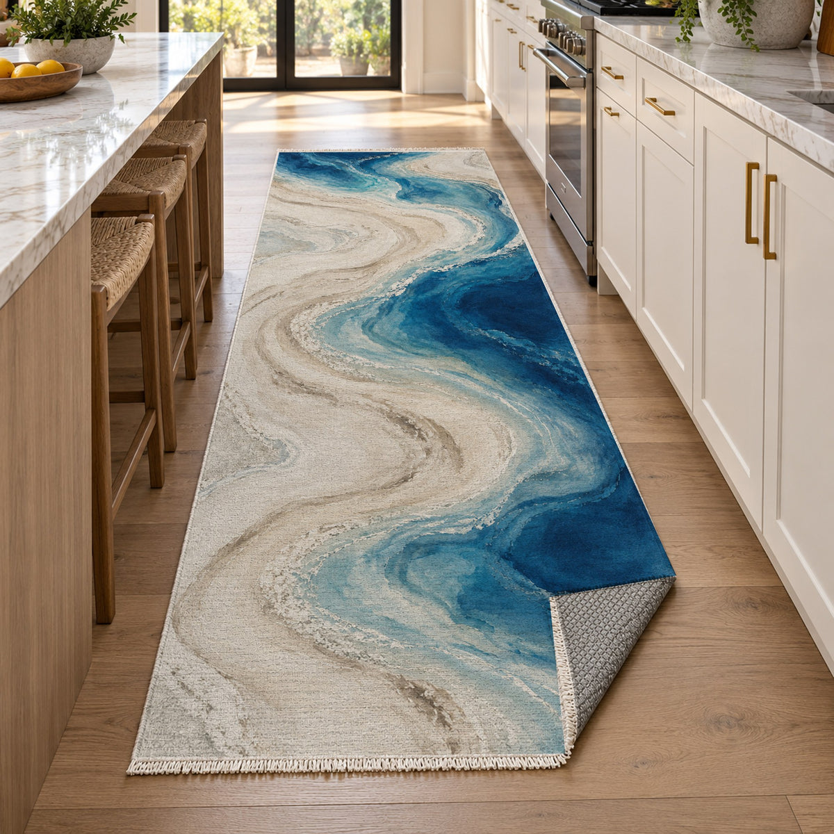 Coastal Contours Abstract Washable Rug — new york kitchen runner