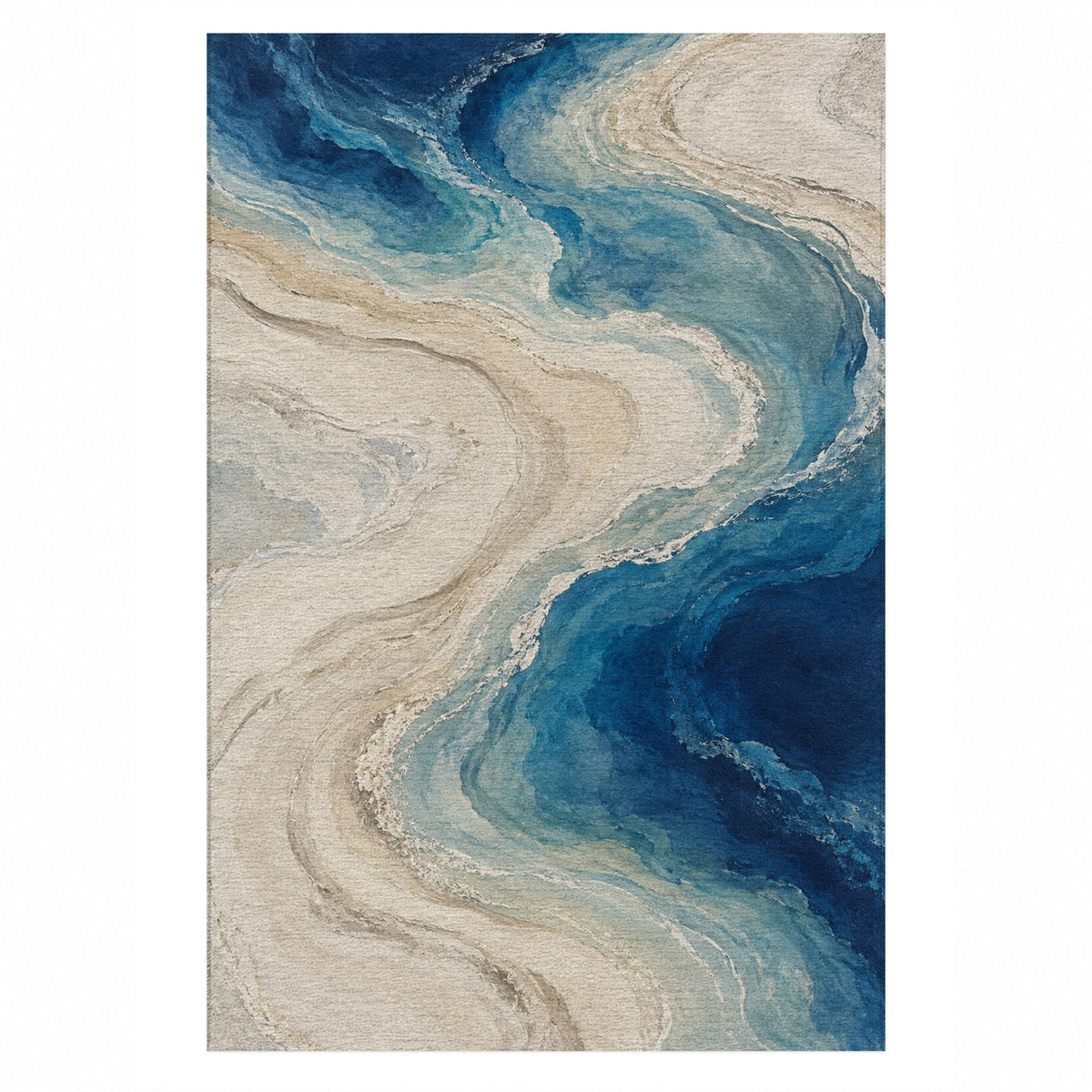 Coastal Contours Abstract Washable Rug — top view