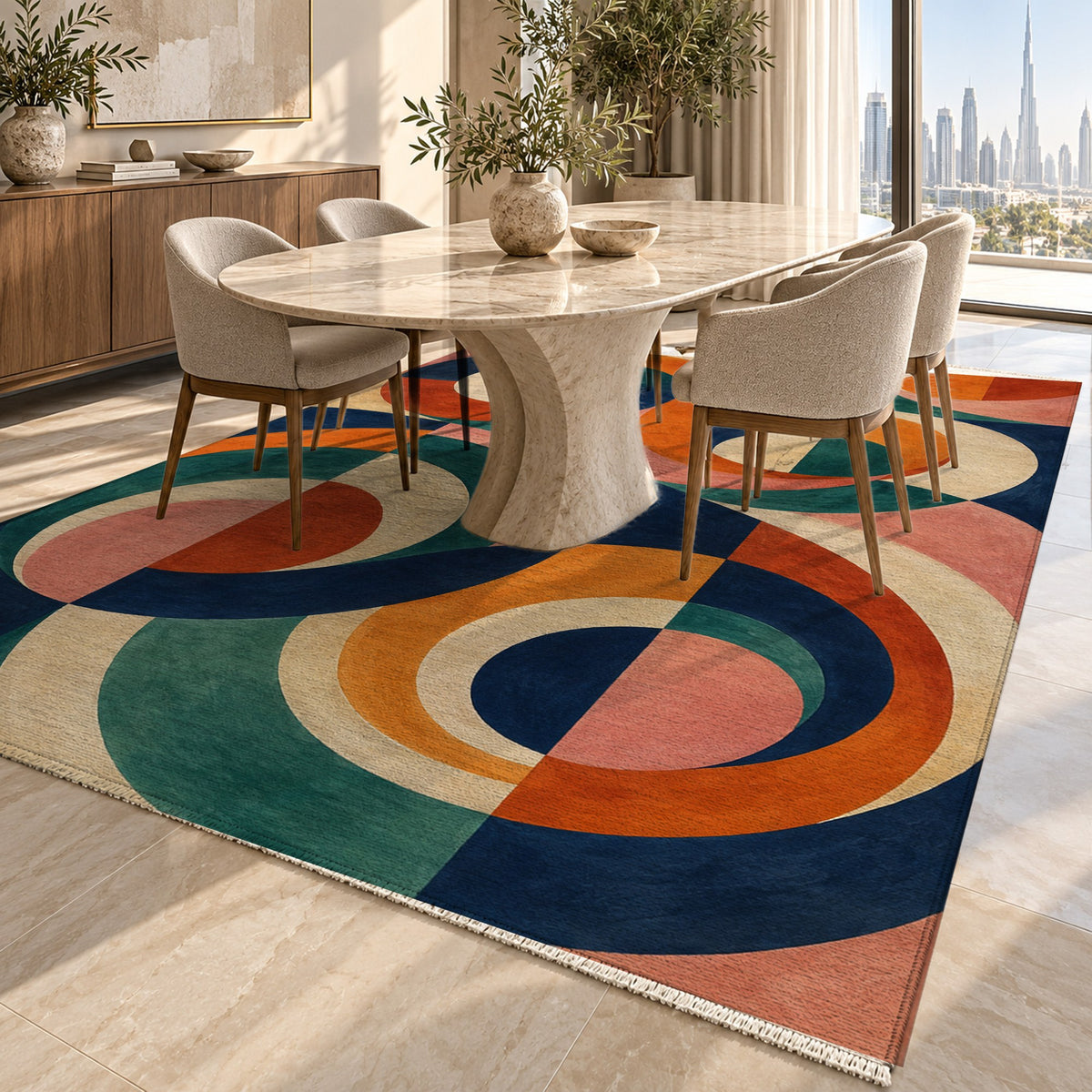 Colour Tides Abstract Washable Rug — dubai dining
