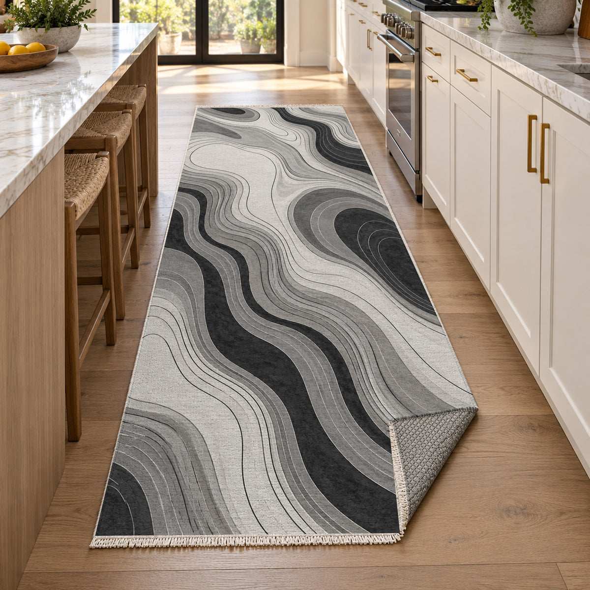 Contour Flow Charcoal Ivory Modern Washable Rug — new york kitchen runner