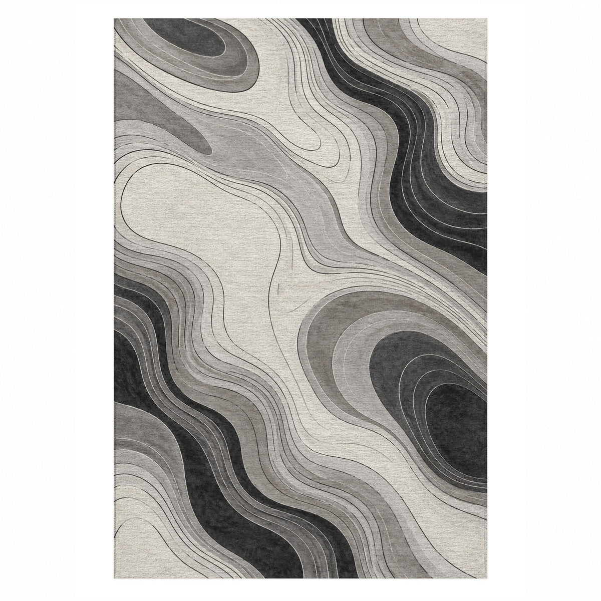 Contour Flow Charcoal Ivory Modern Washable Rug — top view