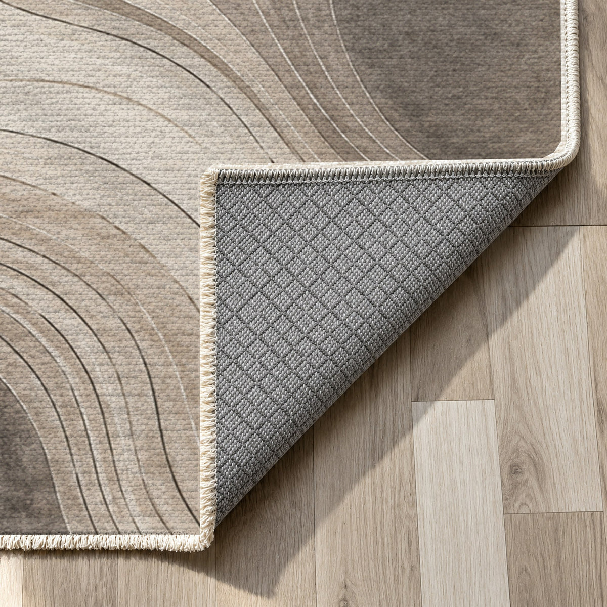 Contour Flow Ivory Taupe Modern Washable Rug — backing close up