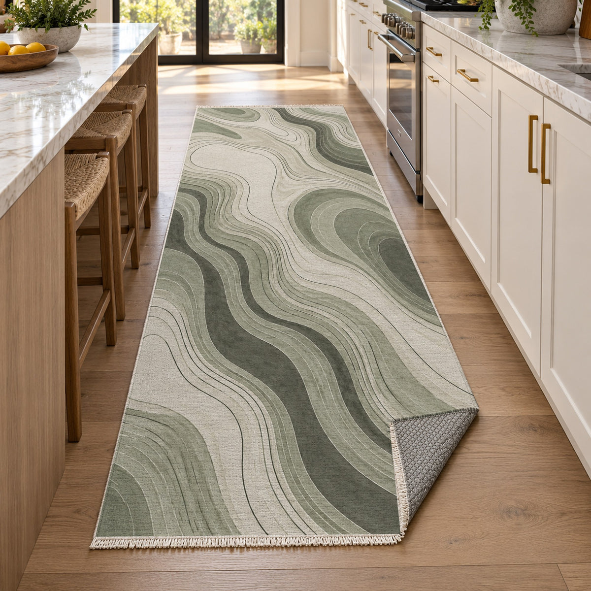 Contour Flow Sage Sand Modern Washable Rug — new york kitchen runner