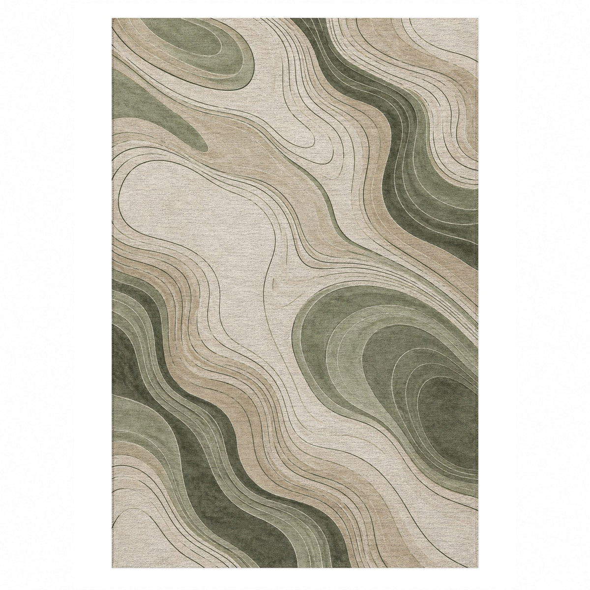 Contour Flow Sage Sand Modern Washable Rug — top view