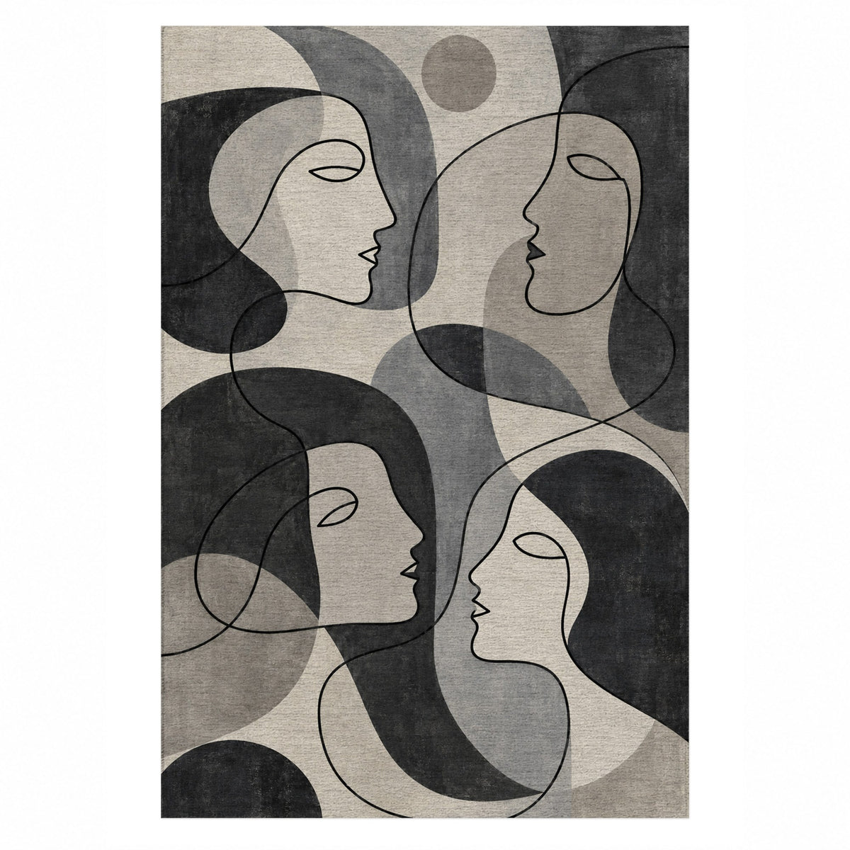 Conversation Charcoal Abstract Washable Rug — top view