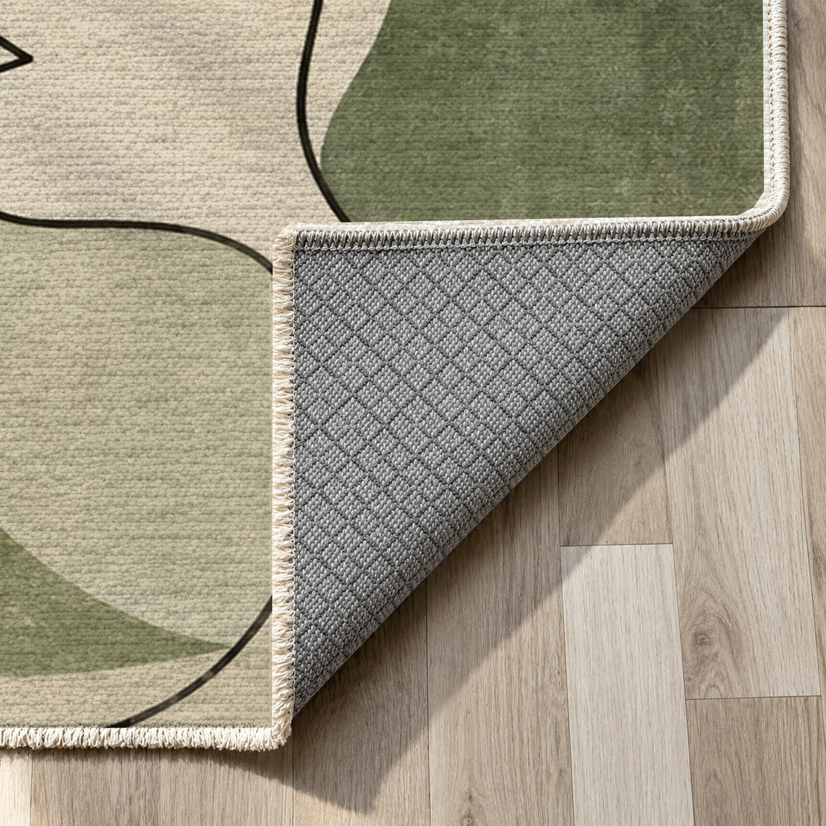 Conversation Sage Abstract Washable Rug — backing close up