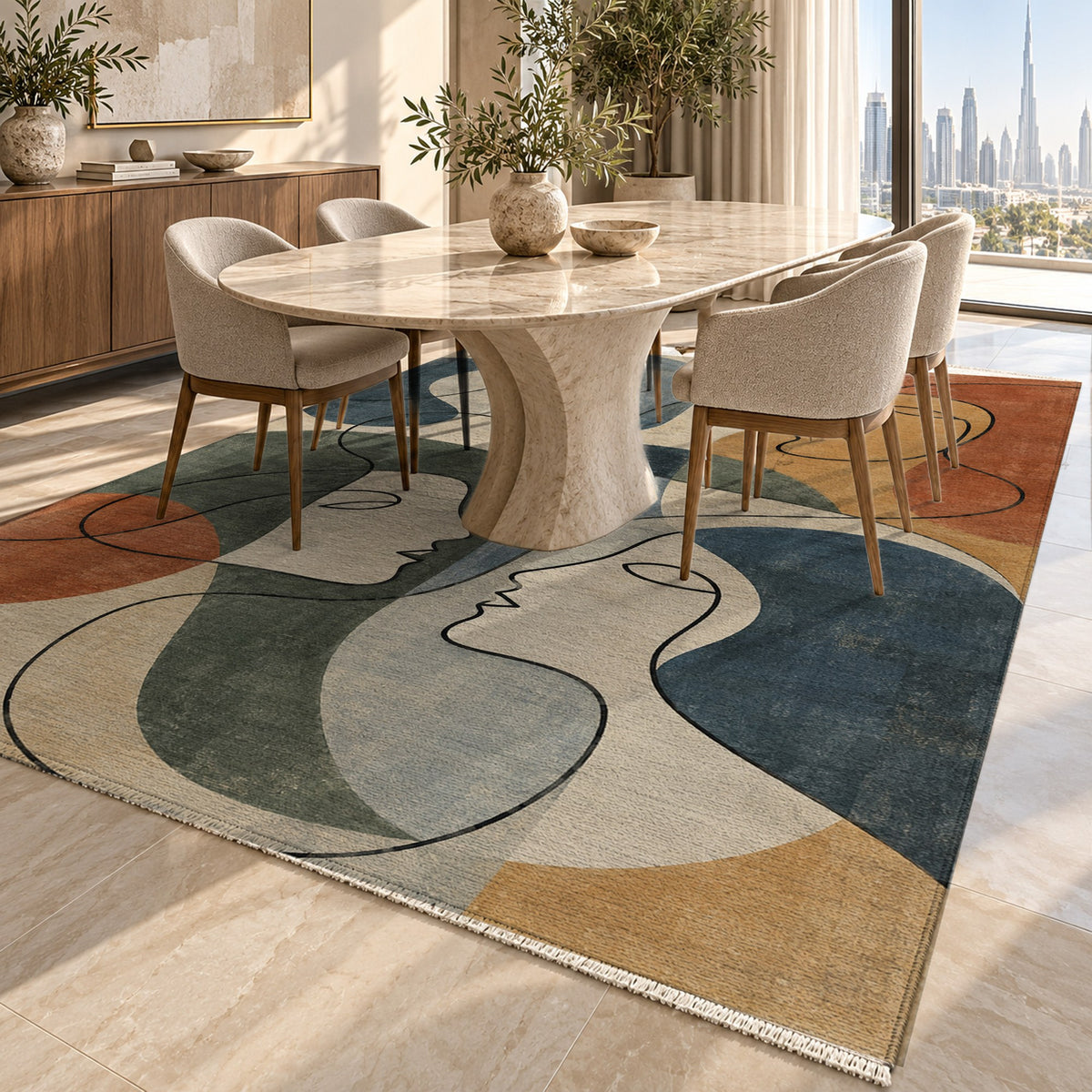Conversation Abstract Washable Rug — dubai dining