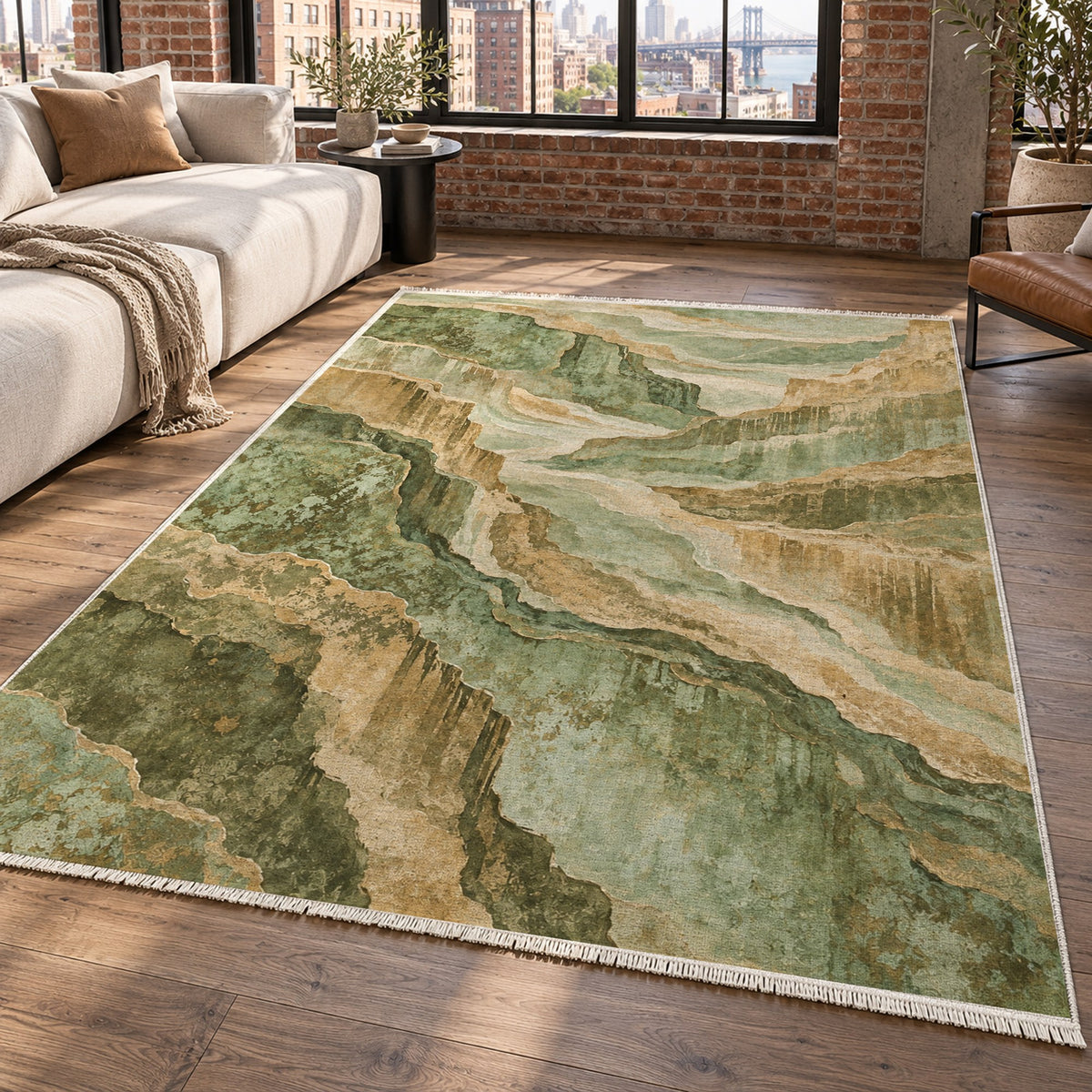 Copper Canyon Sage Abstract Washable Rug — new york living