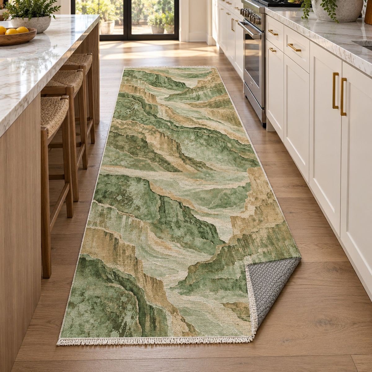 Copper Canyon Sage Abstract Washable Rug — new york kitchen runner
