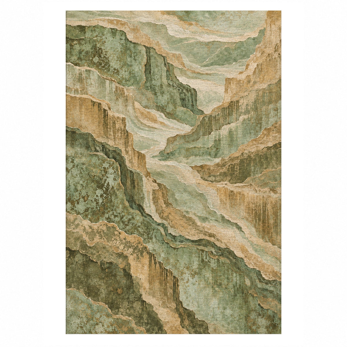 Copper Canyon Sage Abstract Washable Rug — top view