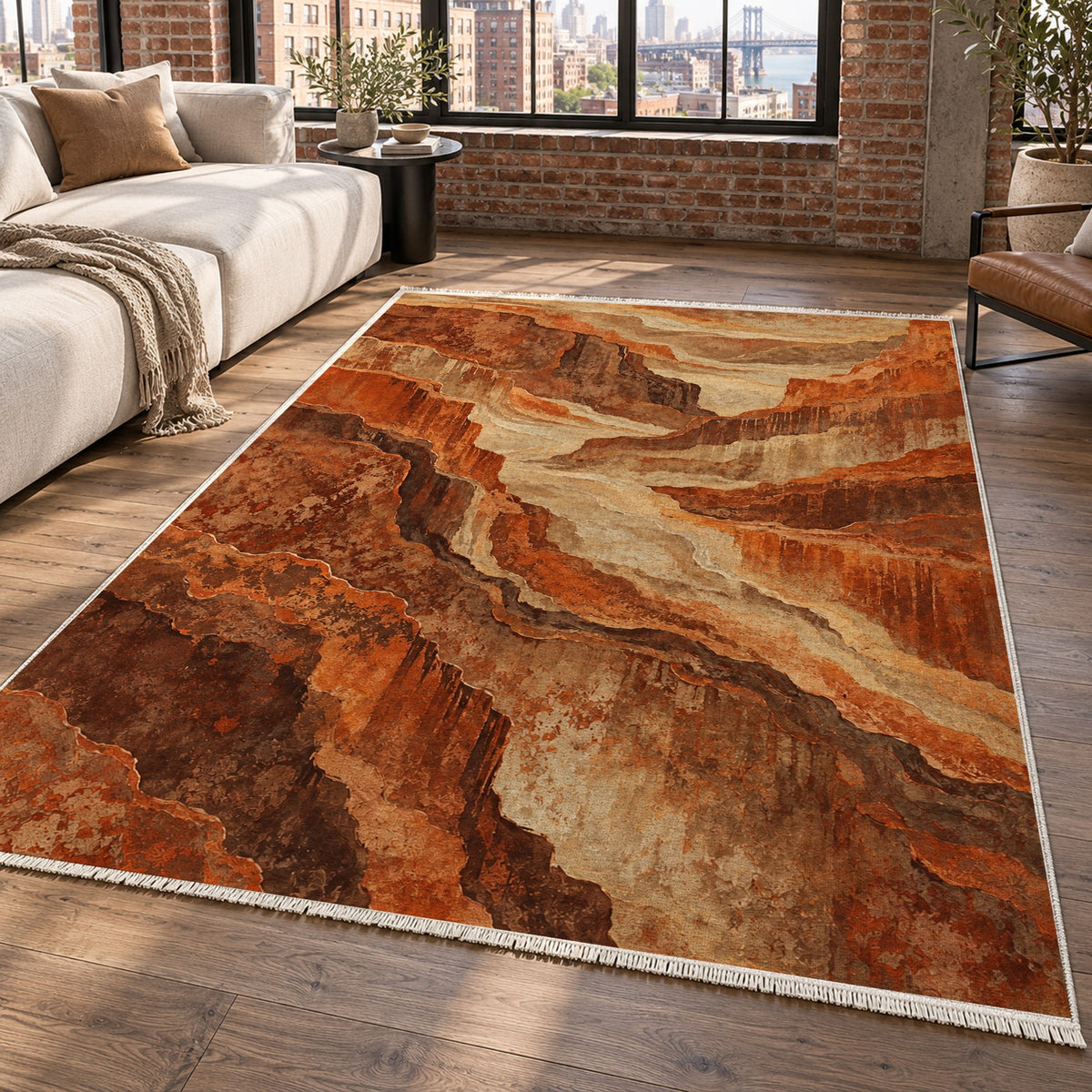 Copper Canyon Terracotta Abstract Washable Rug — new york living
