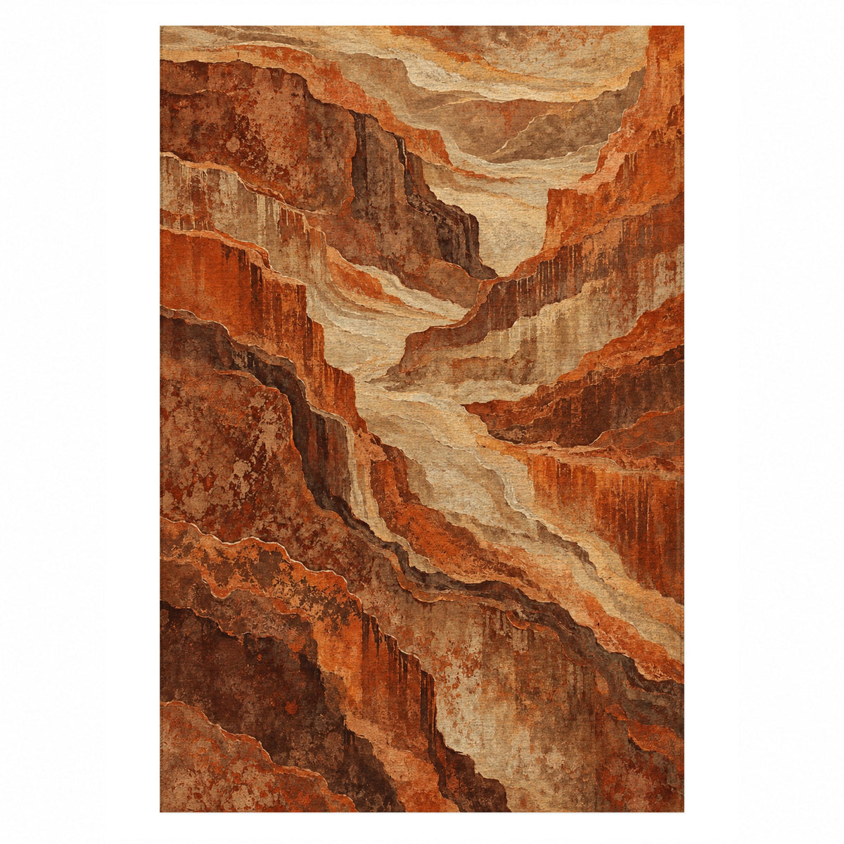 Copper Canyon Terracotta Abstract Washable Rug — top view