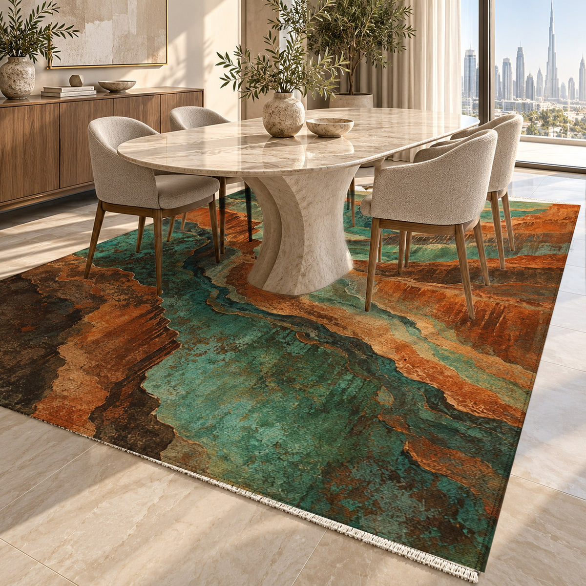 Copper Canyon Abstract Washable Rug — dubai dining