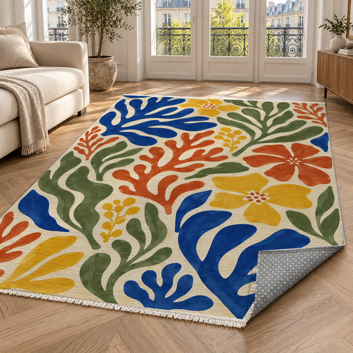 Cut Paper Botanical Abstract Washable Rug — paris living