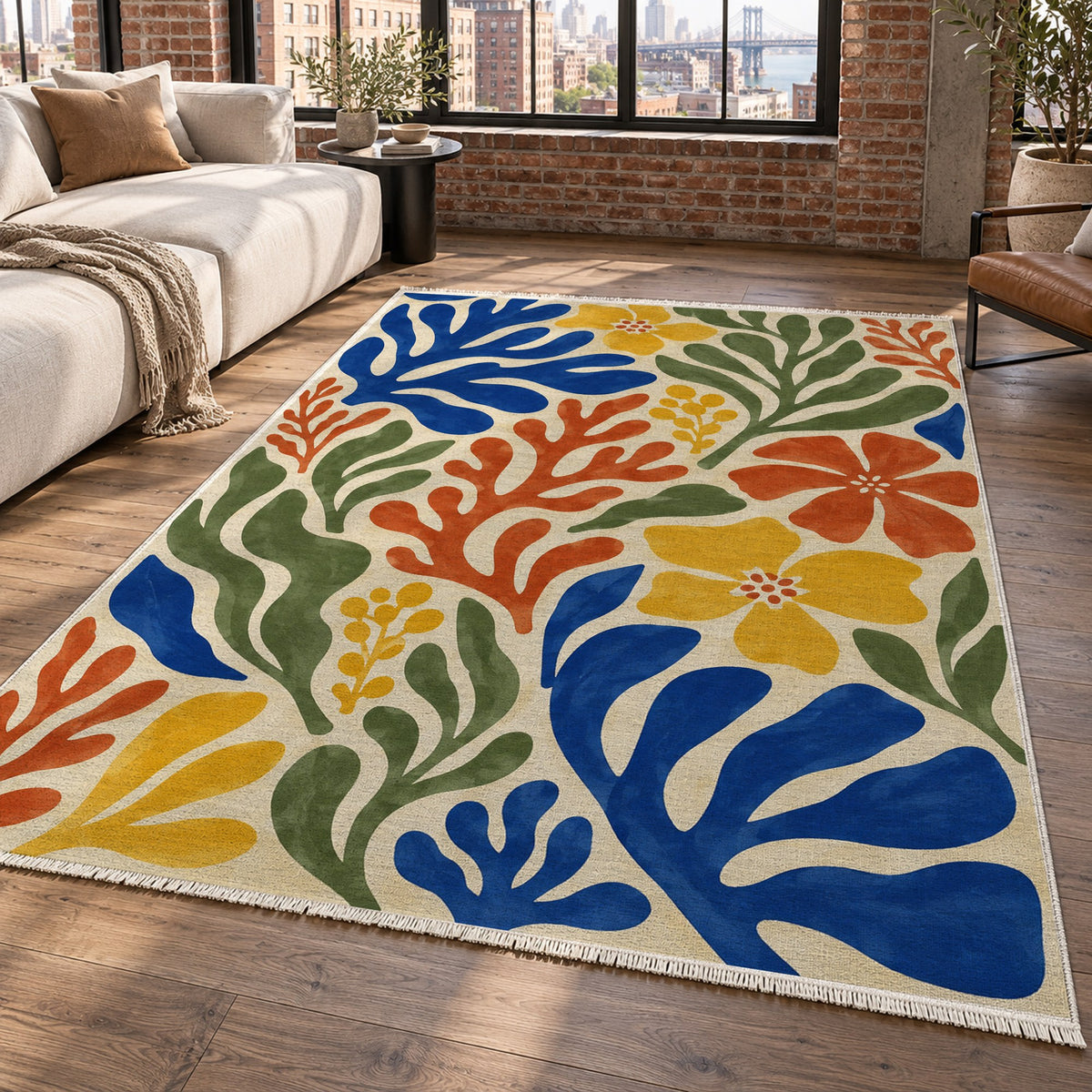 Cut Paper Botanical Abstract Washable Rug — new york living