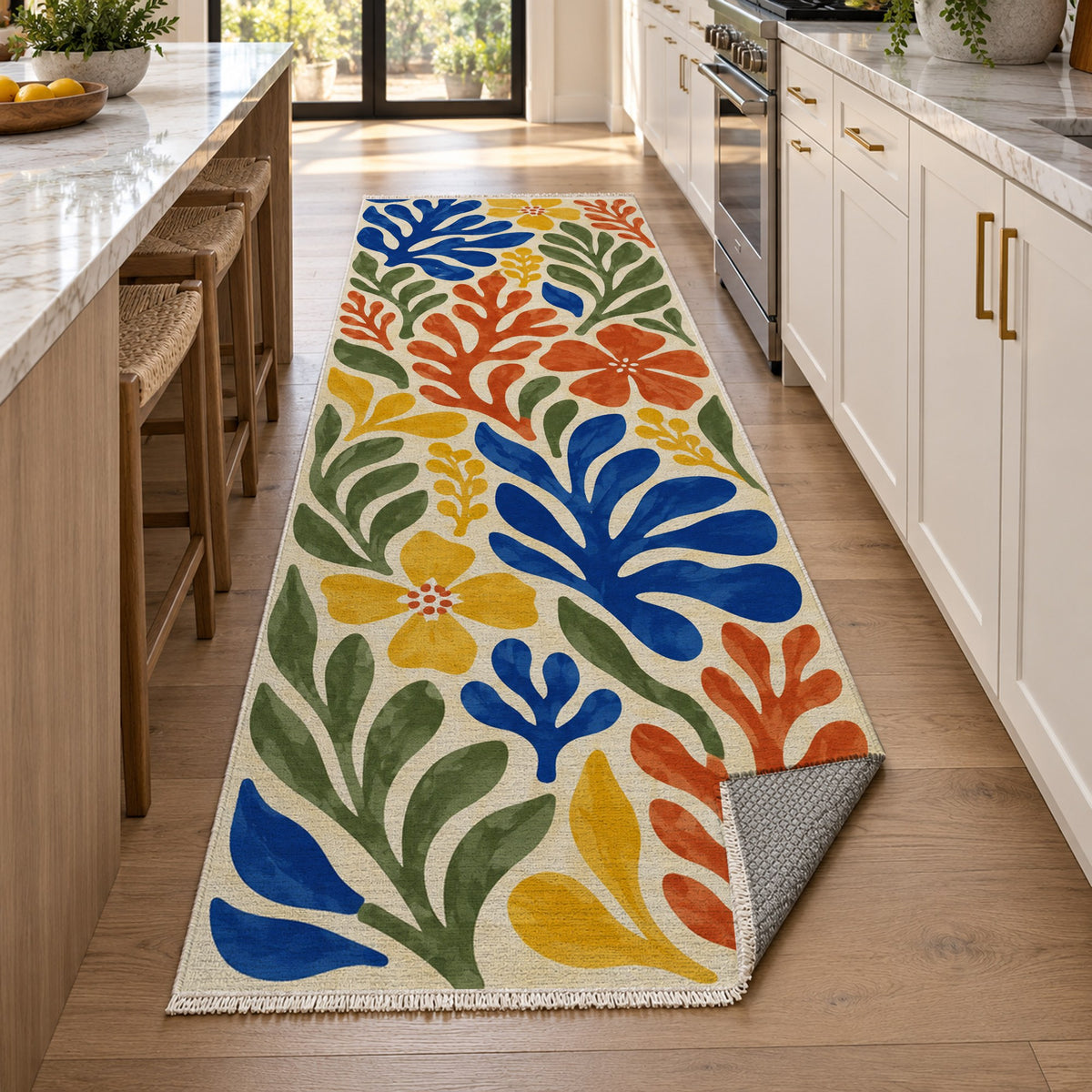 Cut Paper Botanical Abstract Washable Rug — new york kitchen runner