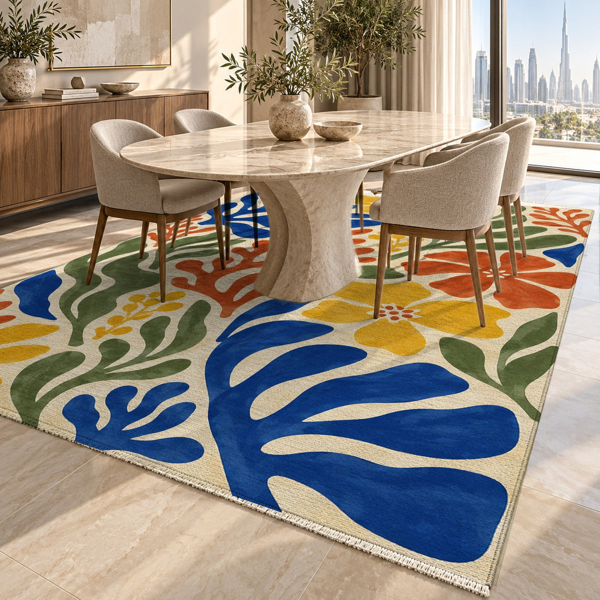 Cut Paper Botanical Abstract Washable Rug — dubai dining