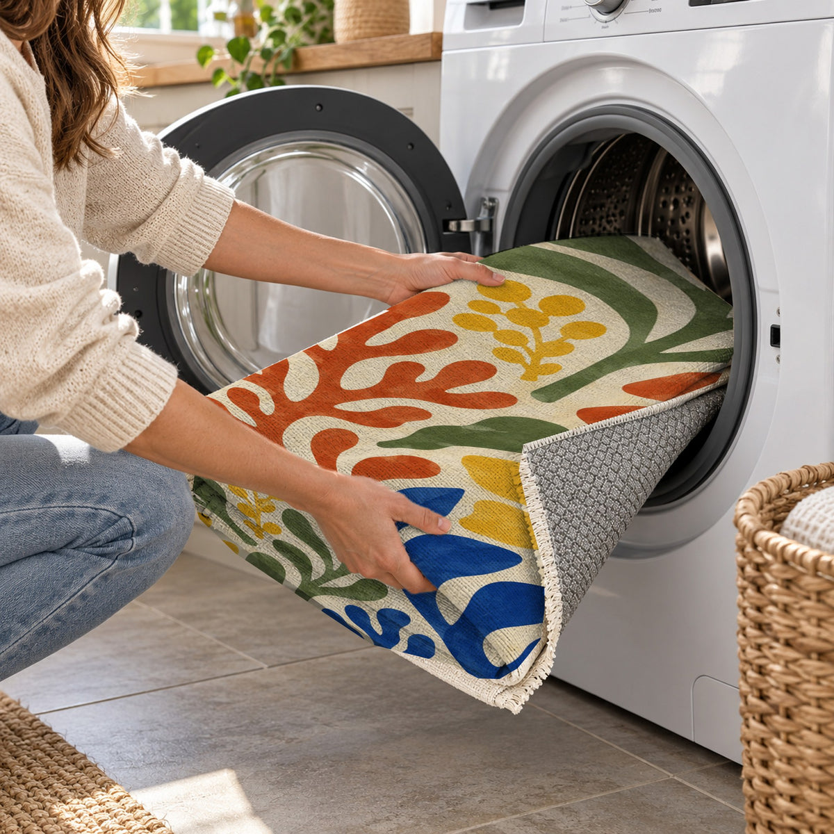 Cut Paper Botanical Abstract Washable Rug — washing machine