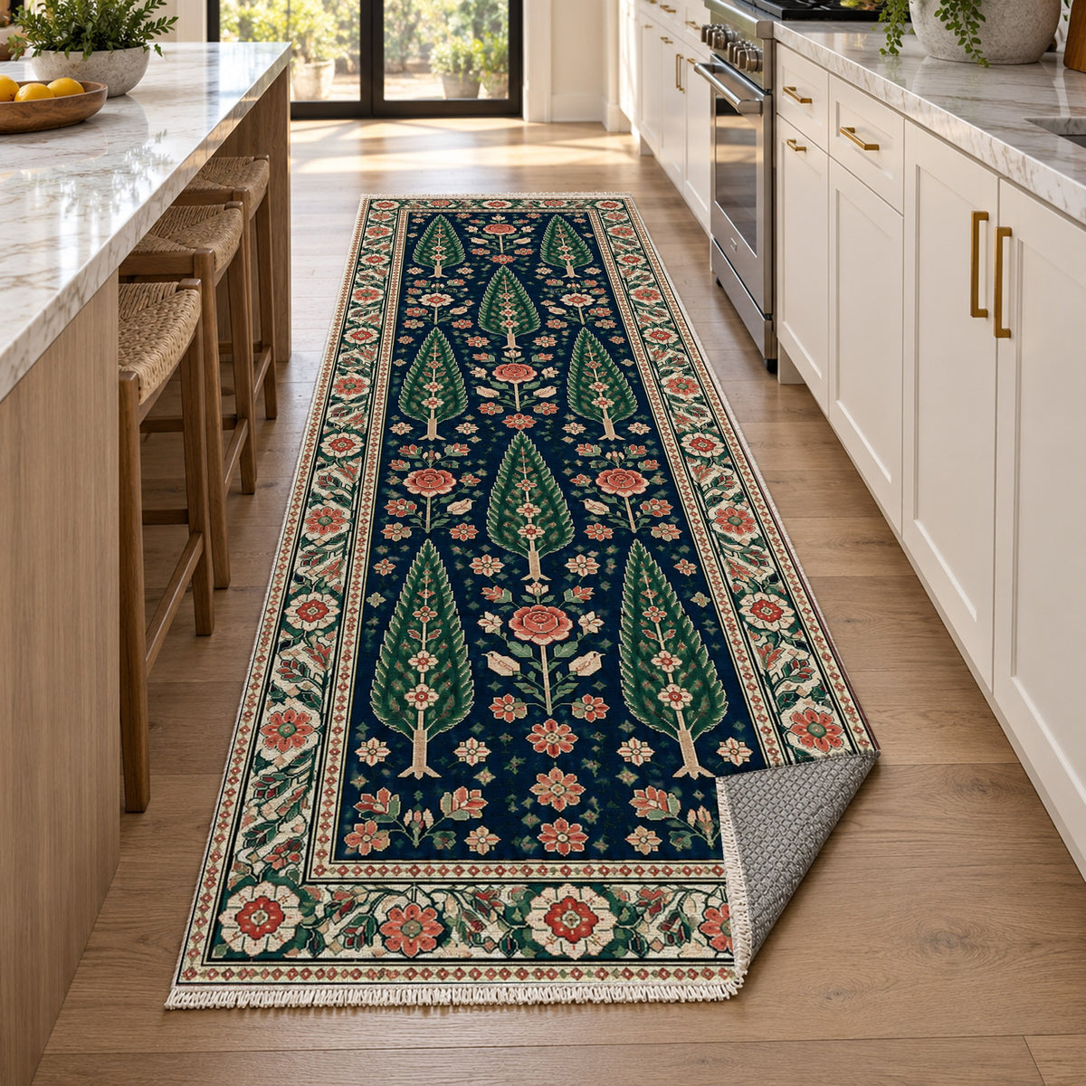 Cypress Bloom Indigo Rose Ethnic Washable Rug — new york kitchen runner