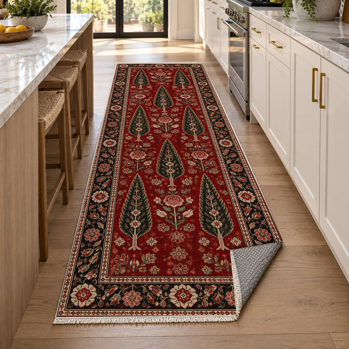 Cypress Bloom Ruby Midnight Ethnic Washable Rug — new york kitchen runner