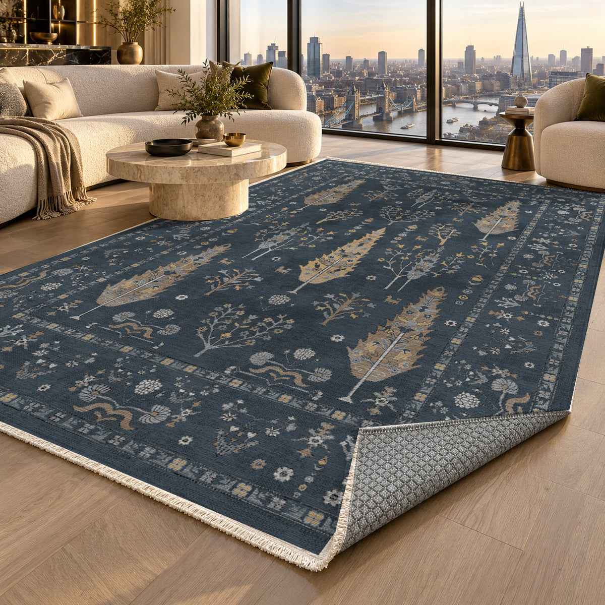 Cypress Garden Charcoal Classic Washable Rug — london luxury living