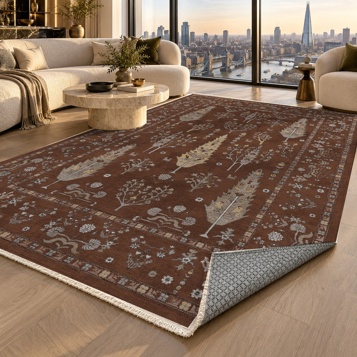 Cypress Garden Chocolate Classic Washable Rug — london luxury living