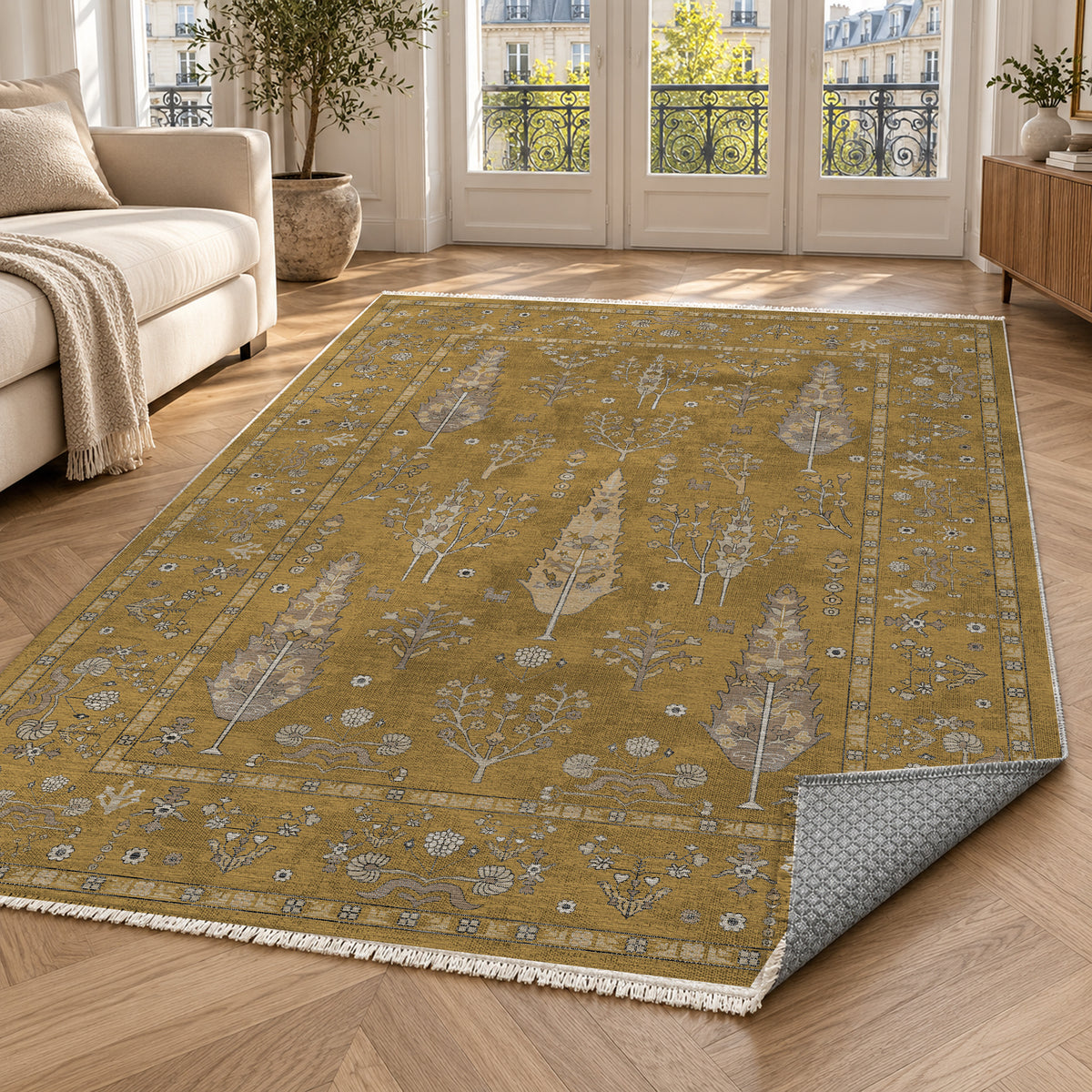 Cypress Garden Muted Gold Classic Washable Rug — paris living