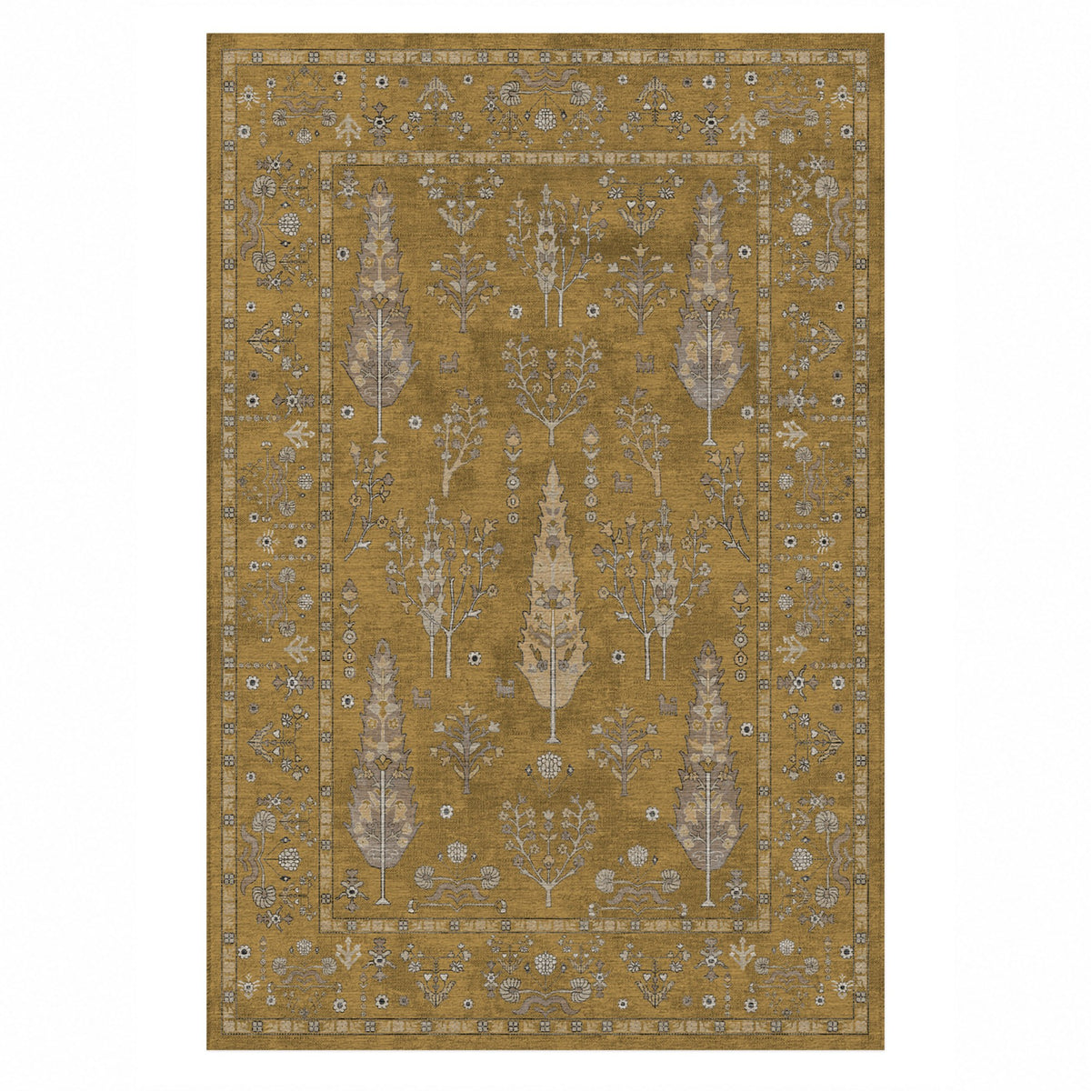 Cypress Garden Muted Gold Classic Washable Rug — top view