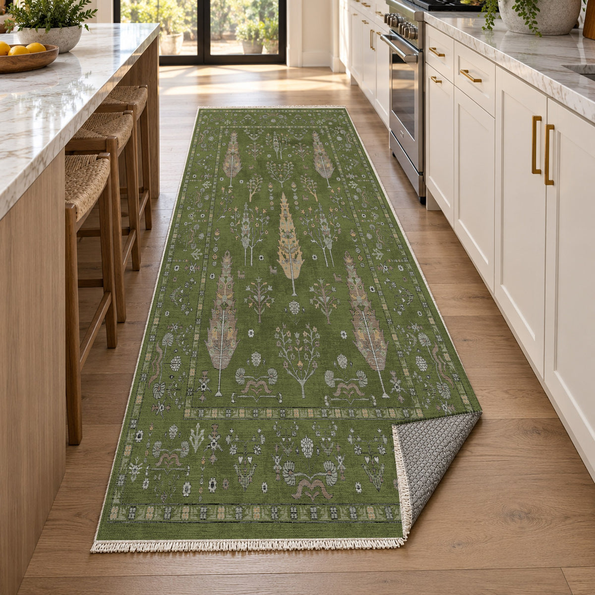 Cypress Garden Olive Classic Washable Rug — new york kitchen runner