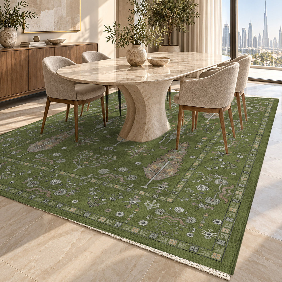 Cypress Garden Olive Classic Washable Rug — dubai dining