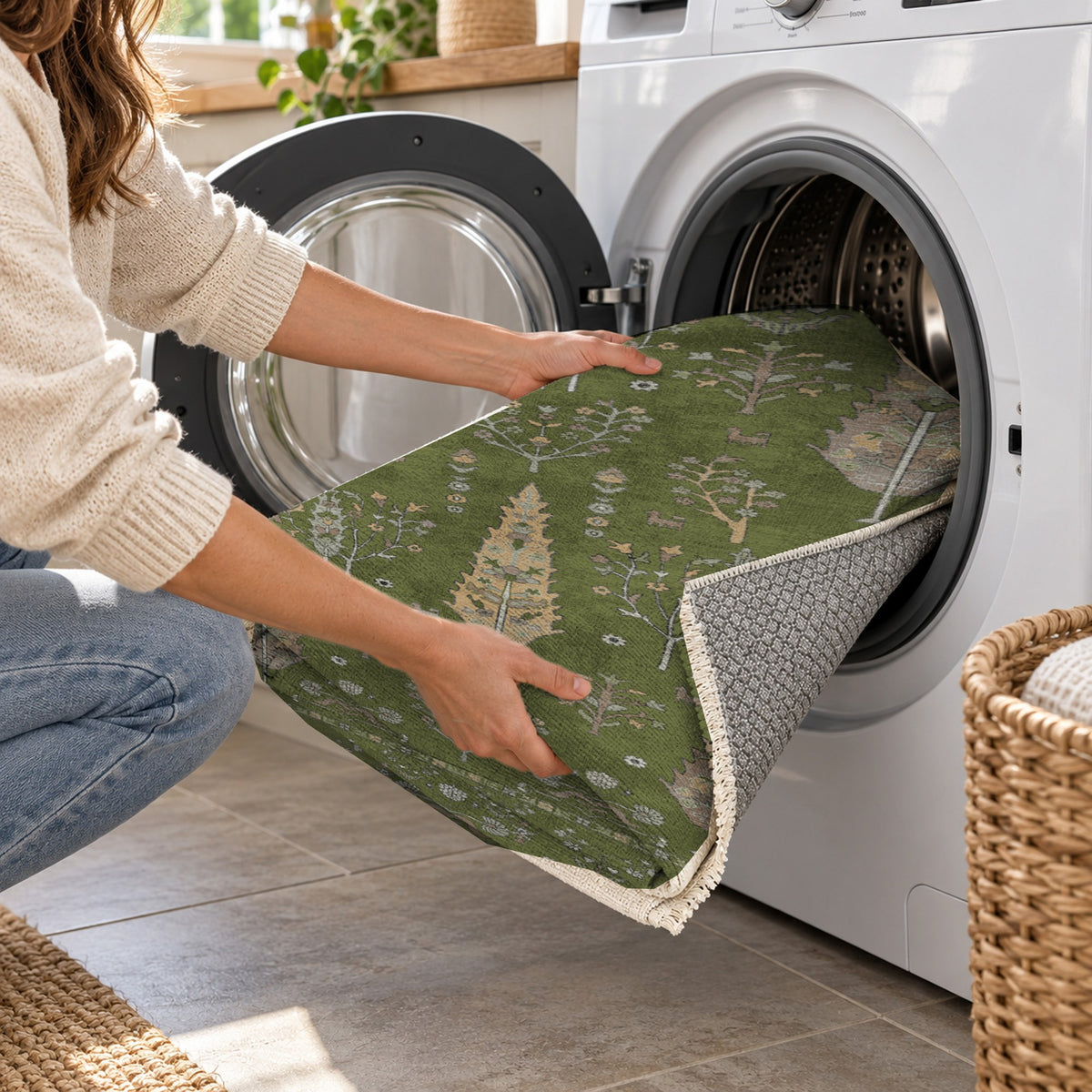 Cypress Garden Olive Classic Washable Rug — washing machine