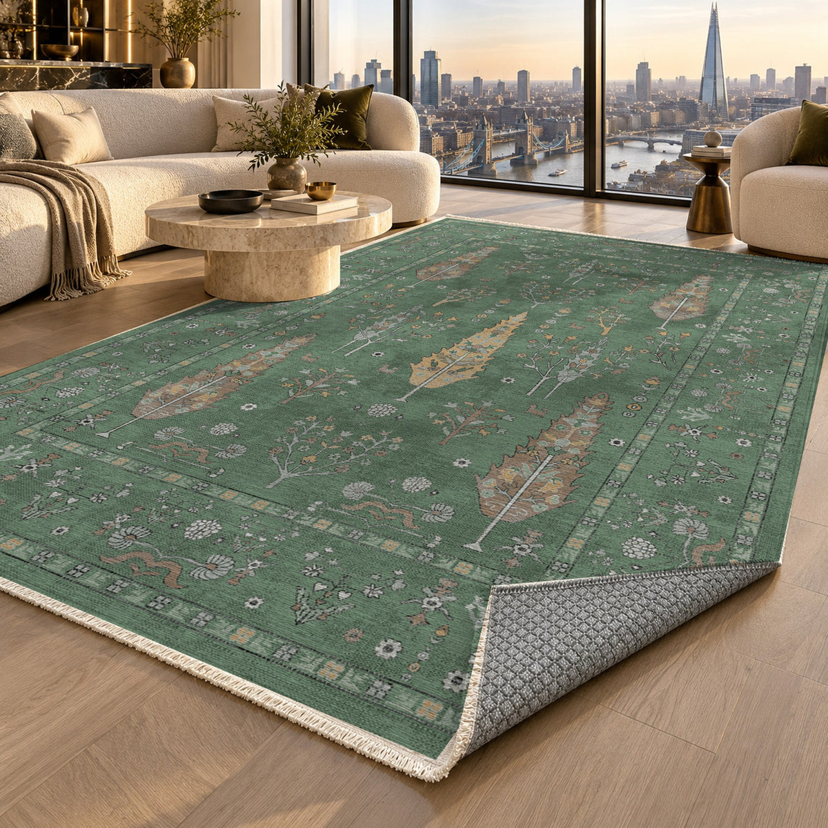 Cypress Garden Sage Classic Washable Rug — london luxury living