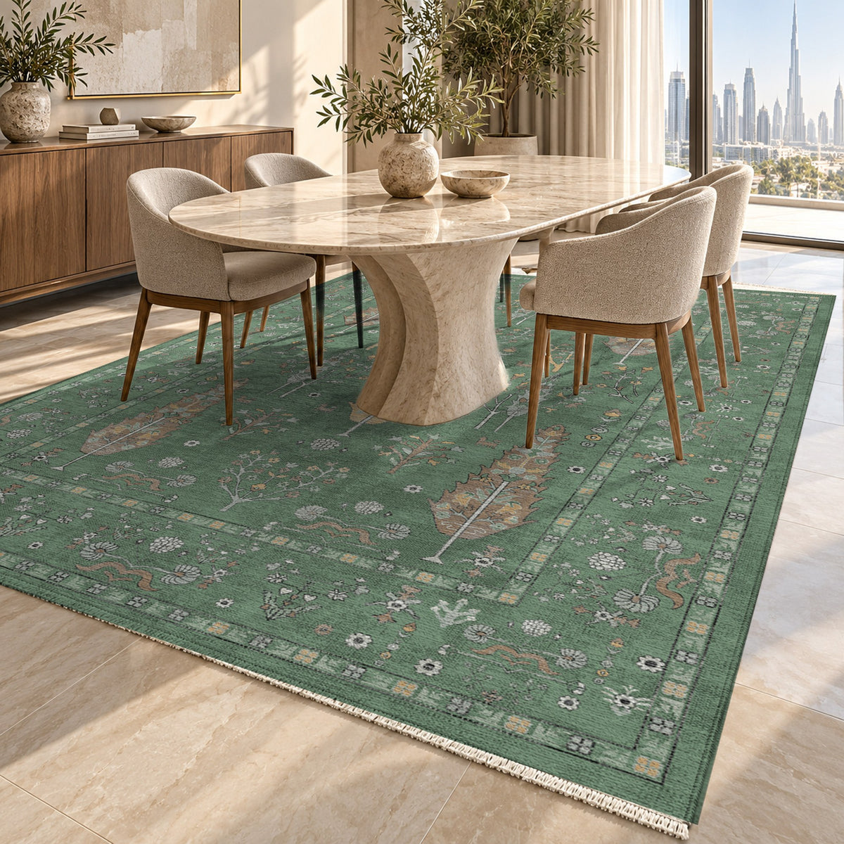 Cypress Garden Sage Classic Washable Rug — dubai dining