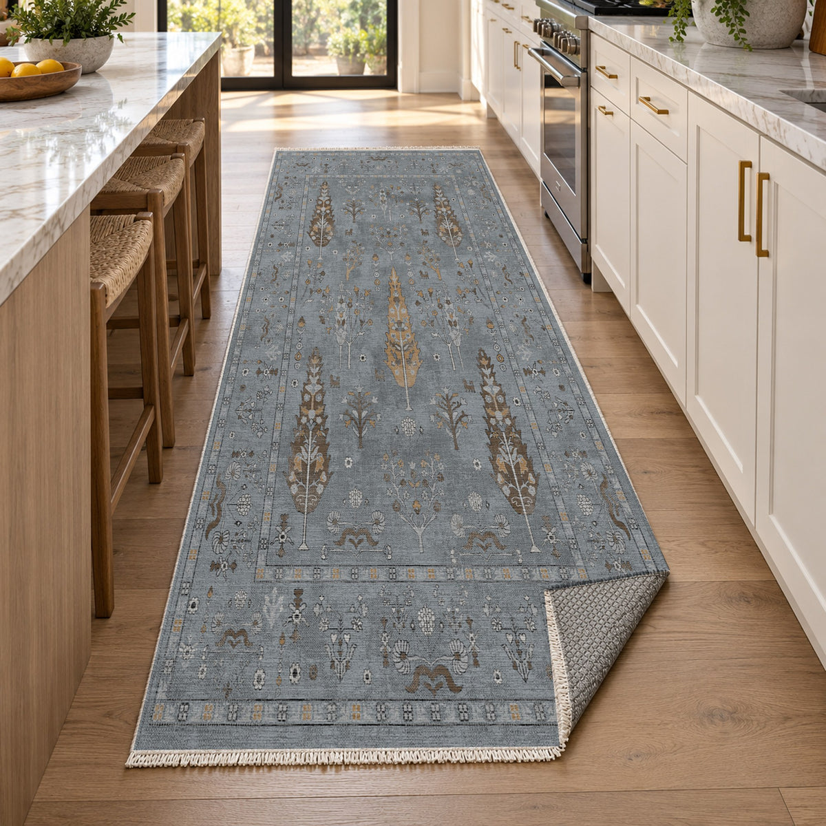 Cypress Garden Silver Grey Classic Washable Rug — new york kitchen runner