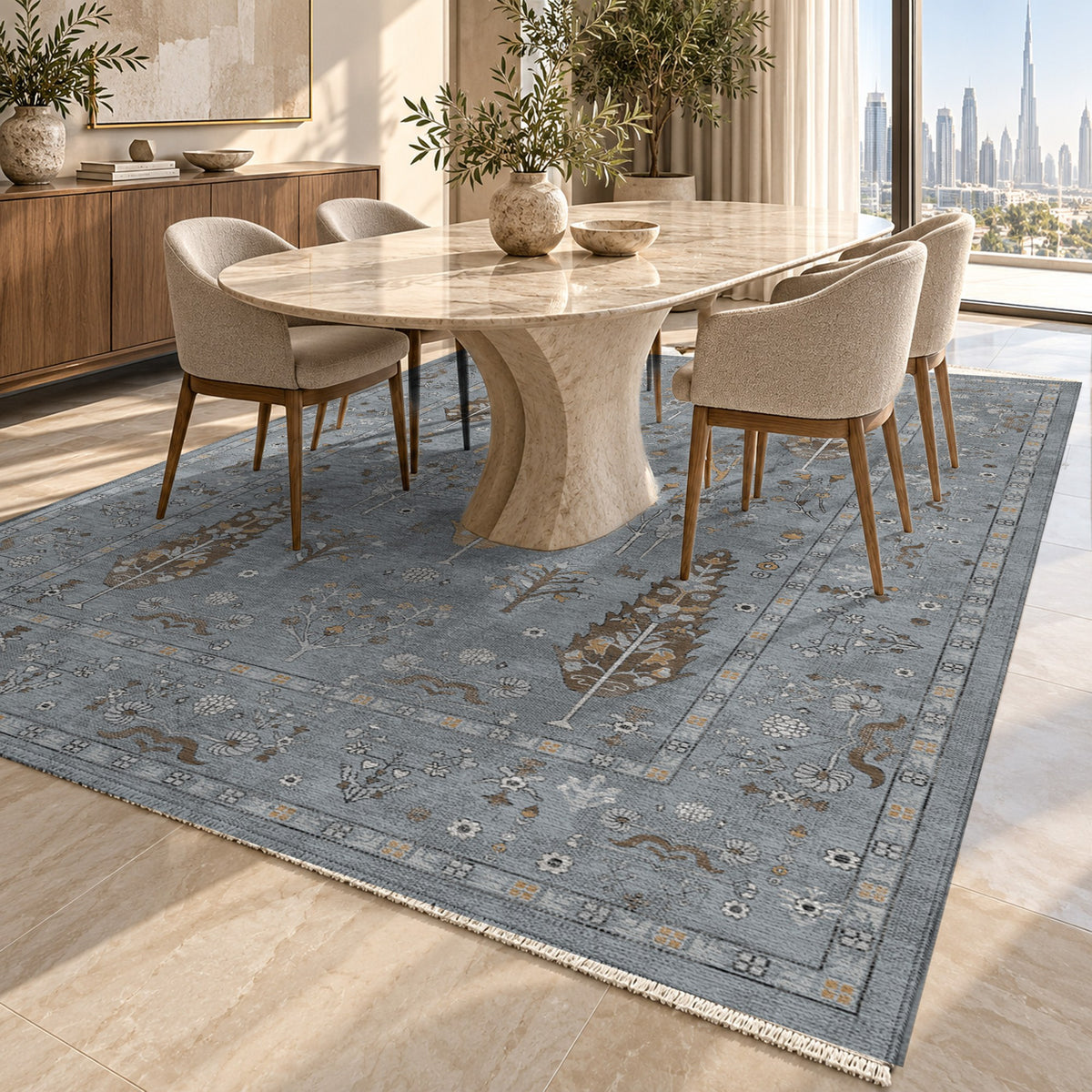 Cypress Garden Silver Grey Classic Washable Rug — dubai dining