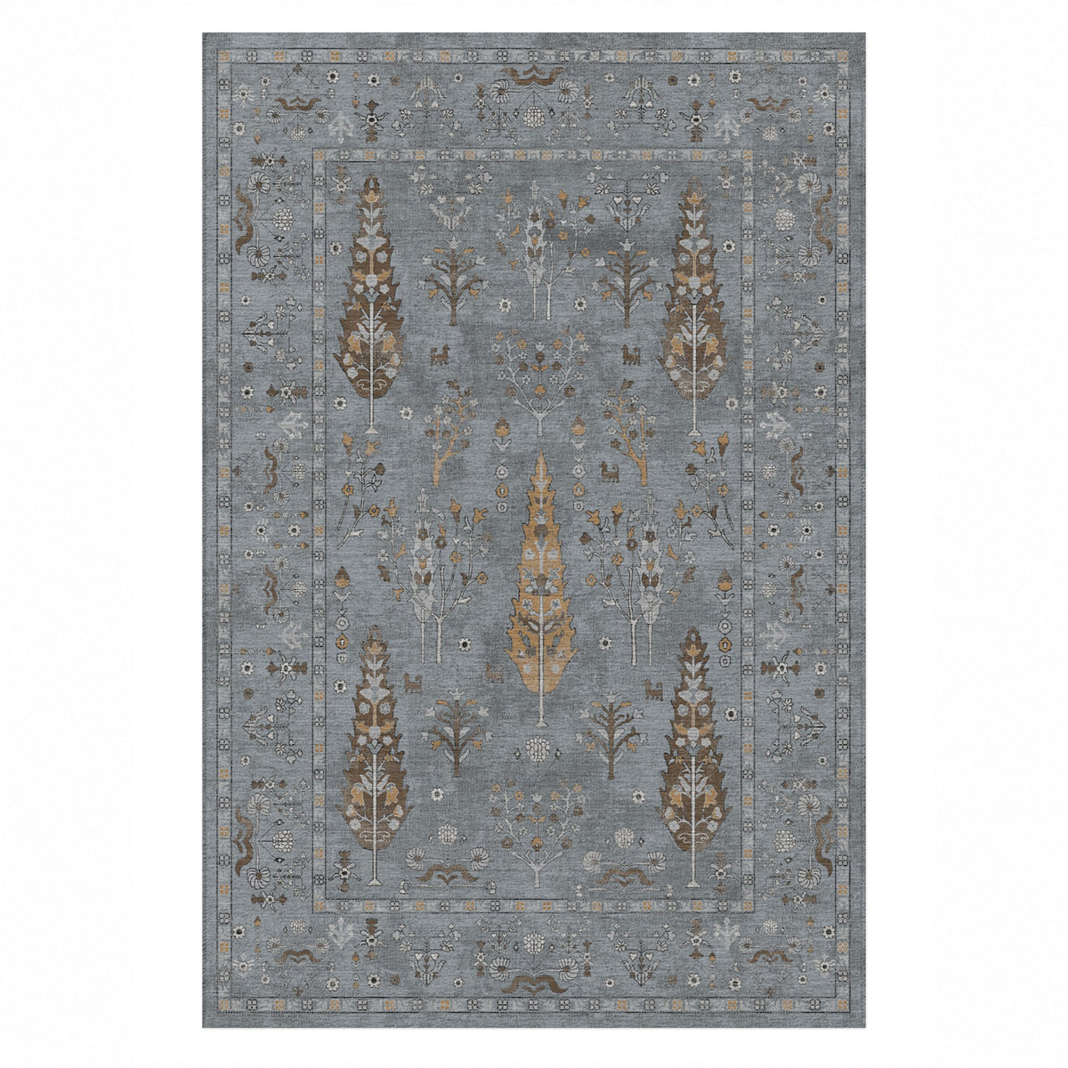 Cypress Garden Silver Grey Classic Washable Rug — top view