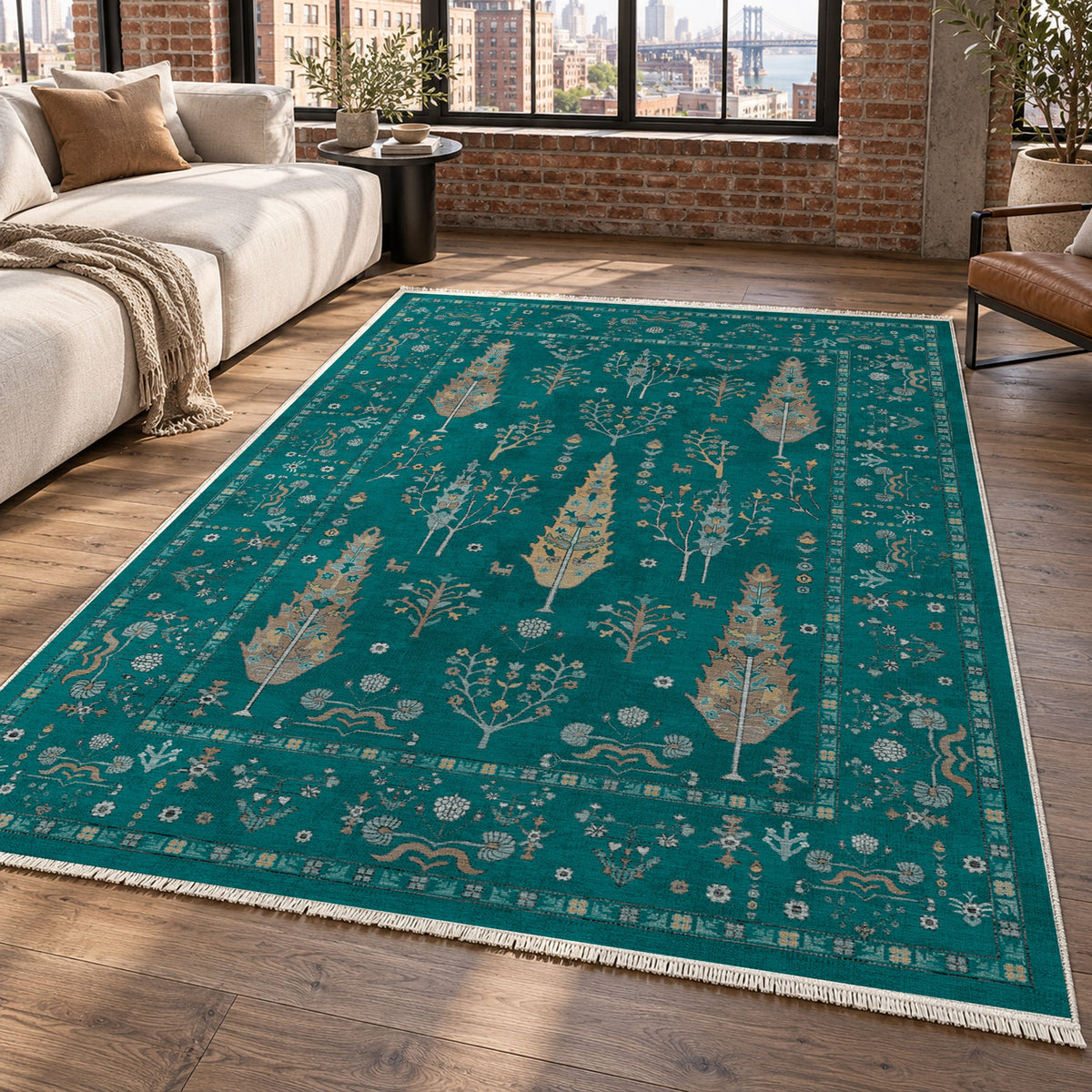 Cypress Garden Teal Classic Washable Rug — new york living