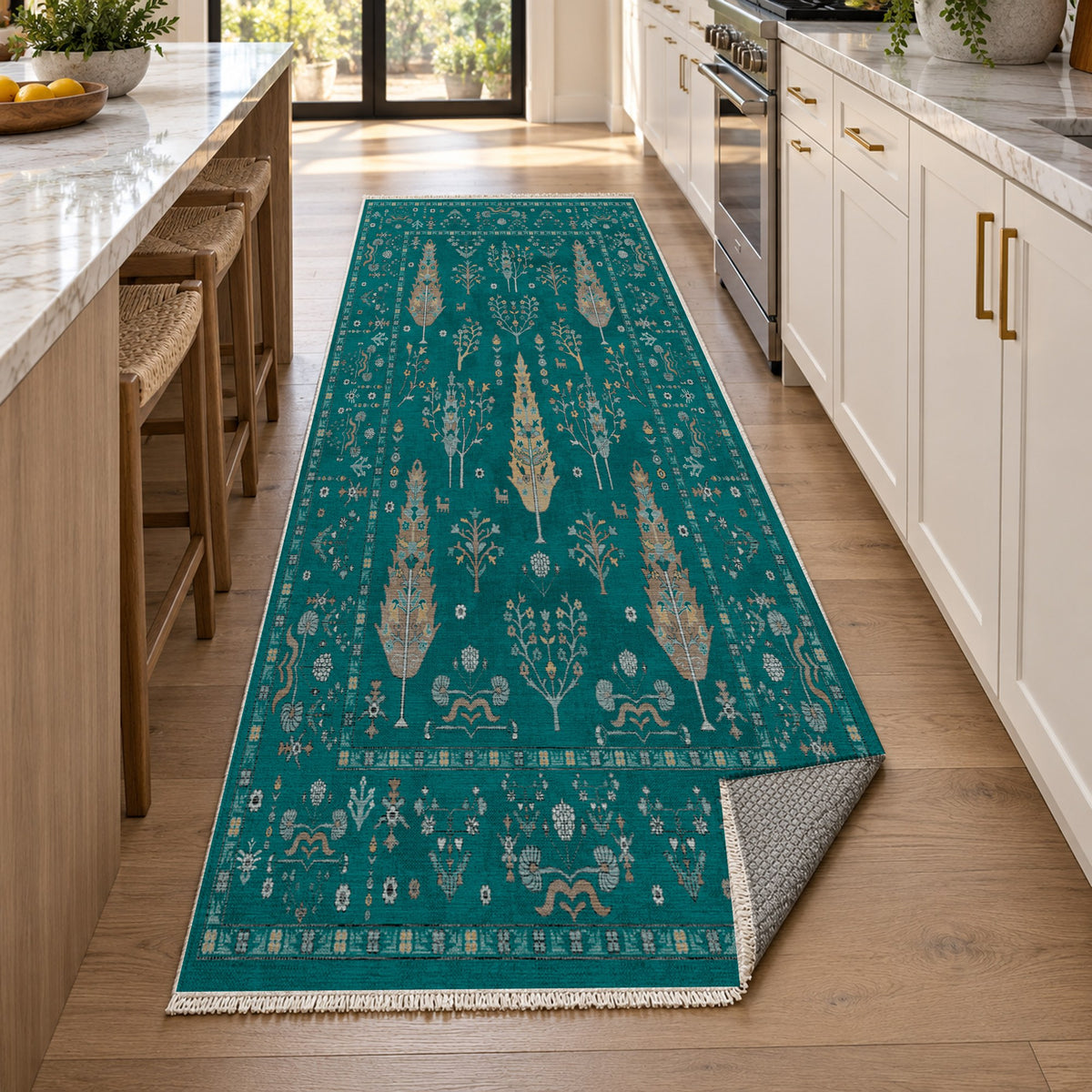 Cypress Garden Teal Classic Washable Rug — new york kitchen runner